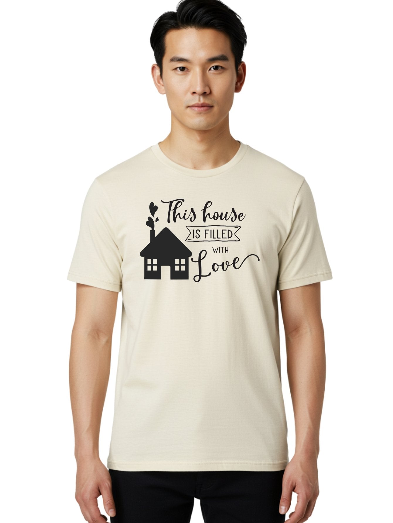 This-House-Is-Filled-With-Love Men'S Graphic Tee, 100% Cotton, Comfortable Casual Summer Wear, Machine Washable, Love-Filled Home, Family Values, Home Sweet Home, Heartwarming Quotes, Cozy Atmosphere, Loving Sentiment, Home Decor Inspiration Aad245 22