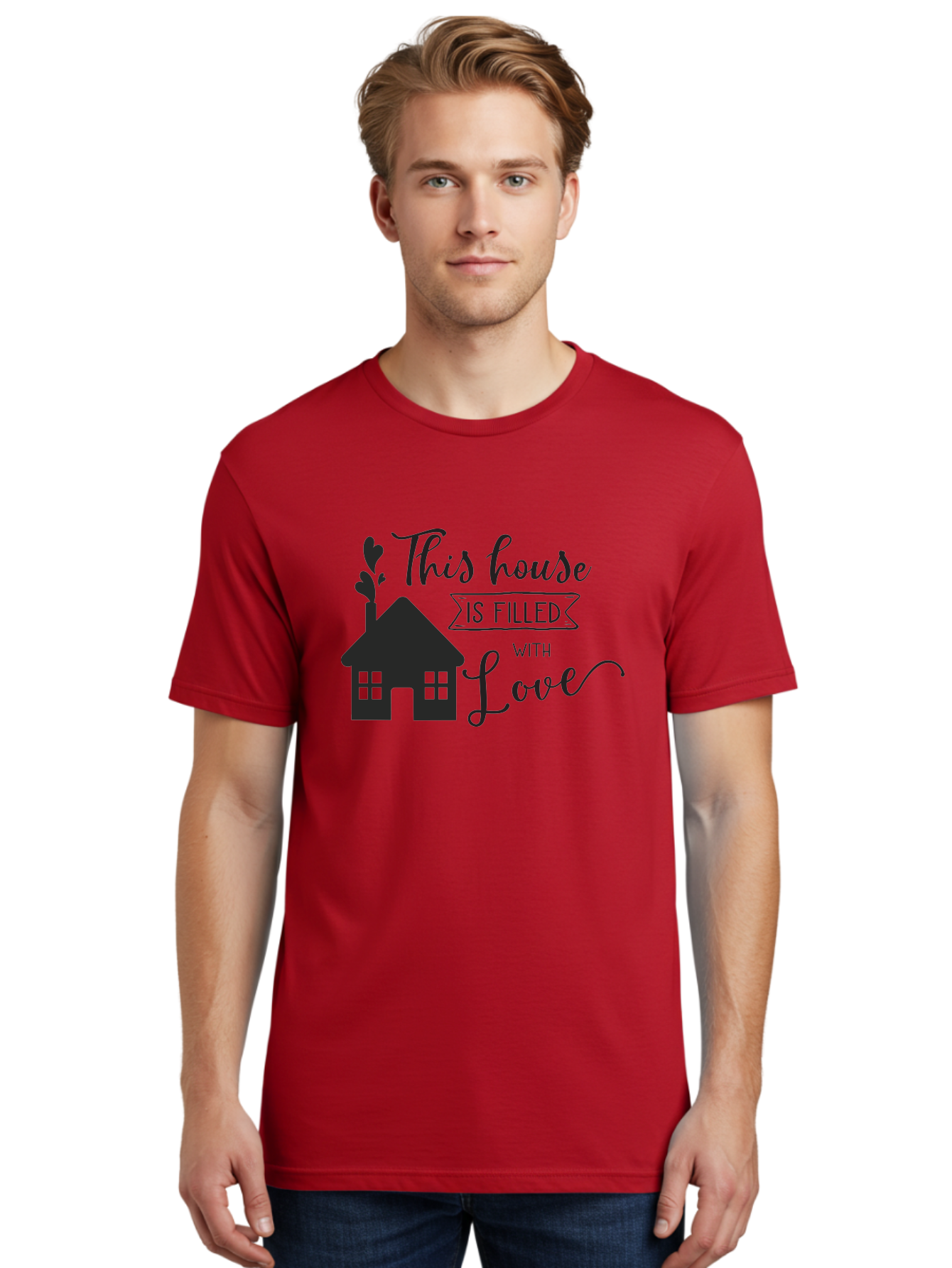 This-House-Is-Filled-With-Love Men'S Graphic Tee, 100% Cotton, Comfortable Casual Summer Wear, Machine Washable, Love-Filled Home, Family Values, Home Sweet Home, Heartwarming Quotes, Cozy Atmosphere, Loving Sentiment, Home Decor Inspiration Aad245 28