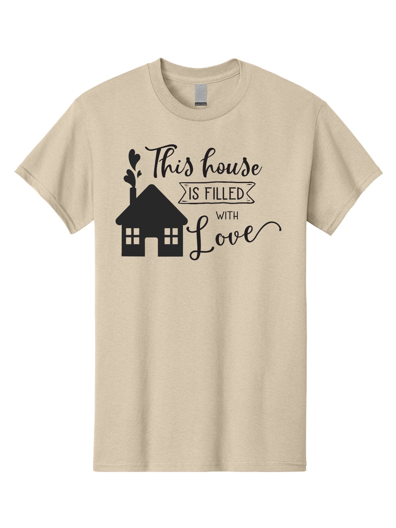 This-House-Is-Filled-With-Love Men'S Graphic Tee, 100% Cotton, Comfortable Casual Summer Wear, Machine Washable, Love-Filled Home, Family Values, Home Sweet Home, Heartwarming Quotes, Cozy Atmosphere, Loving Sentiment, Home Decor Inspiration Aad245