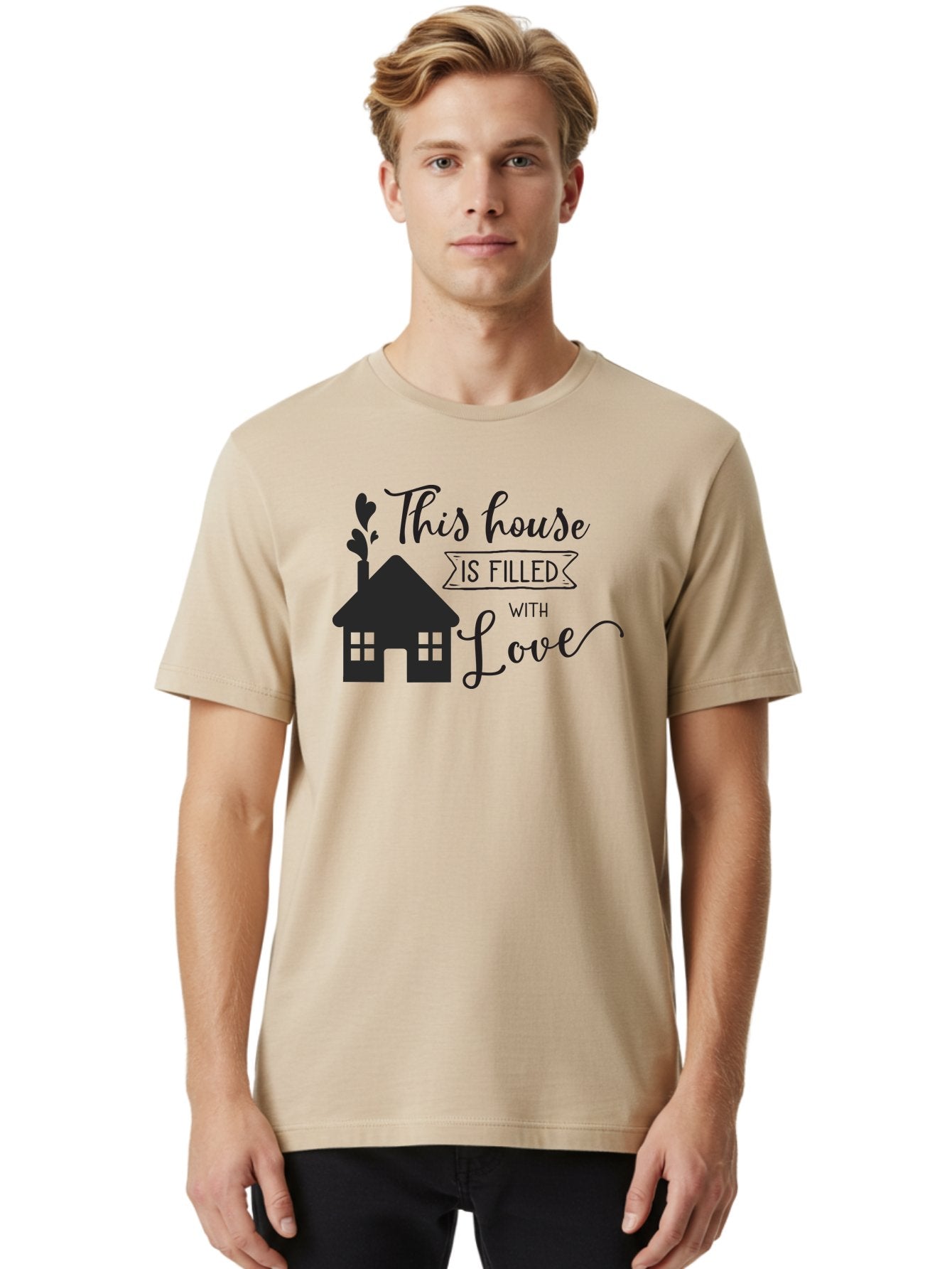 This-House-Is-Filled-With-Love Men'S Graphic Tee, 100% Cotton, Comfortable Casual Summer Wear, Machine Washable, Love-Filled Home, Family Values, Home Sweet Home, Heartwarming Quotes, Cozy Atmosphere, Loving Sentiment, Home Decor Inspiration Aad245 21