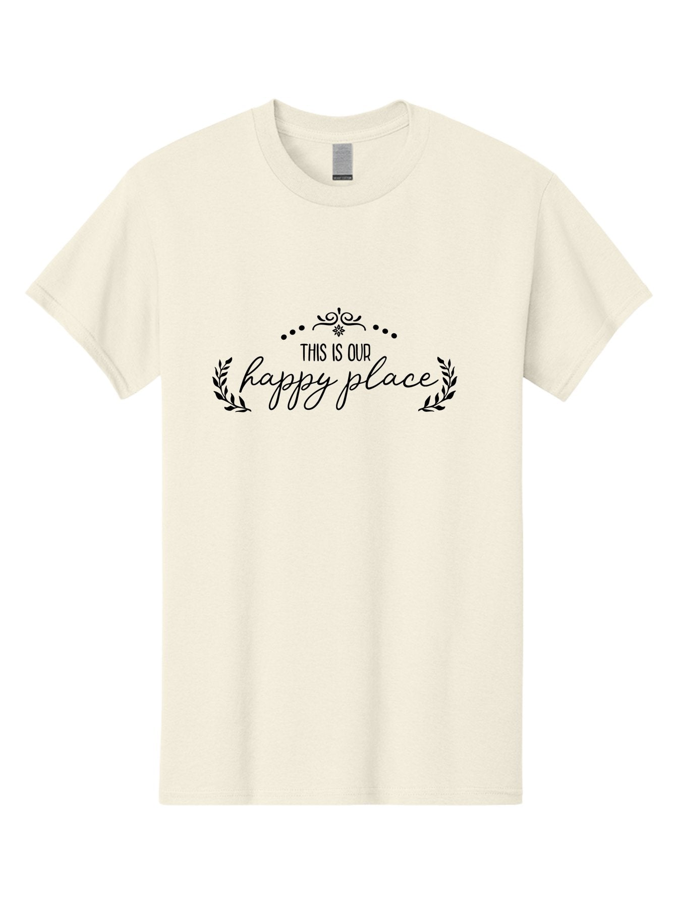 This-Is-Our-Happy-Place Men'S Graphic Tee, 100% Cotton, Comfortable Casual Summer Wear, Machine Washable, Happy Place, Positive Vibes, Inspiring Quote, Motivational Words, Floral Wreath, Decorative Design, Harmony, Happiness, Aad248 4