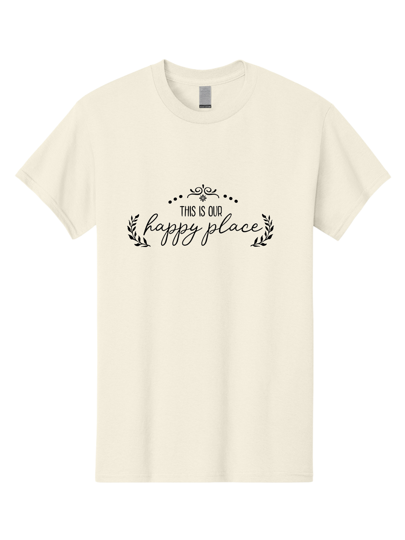 This-Is-Our-Happy-Place Men'S Graphic Tee, 100% Cotton, Comfortable Casual Summer Wear, Machine Washable, Happy Place, Positive Vibes, Inspiring Quote, Motivational Words, Floral Wreath, Decorative Design, Harmony, Happiness, Aad248 23