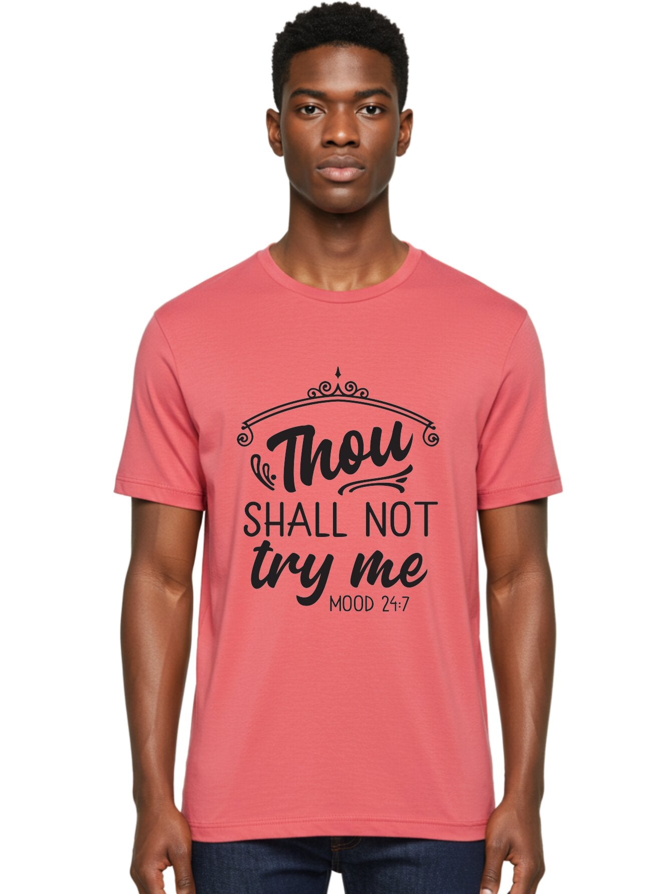 Thou-Shall-Not-Try-Me Men'S Graphic Tee, 100% Cotton, Comfortable Casual Summer Wear, Machine Washable, Inspirational Quote, Motivational Phrase, Black Text, Decorative Typography, Funny Saying, Humorous Design, Unique Phrase, Quirky Humor Aad250 17