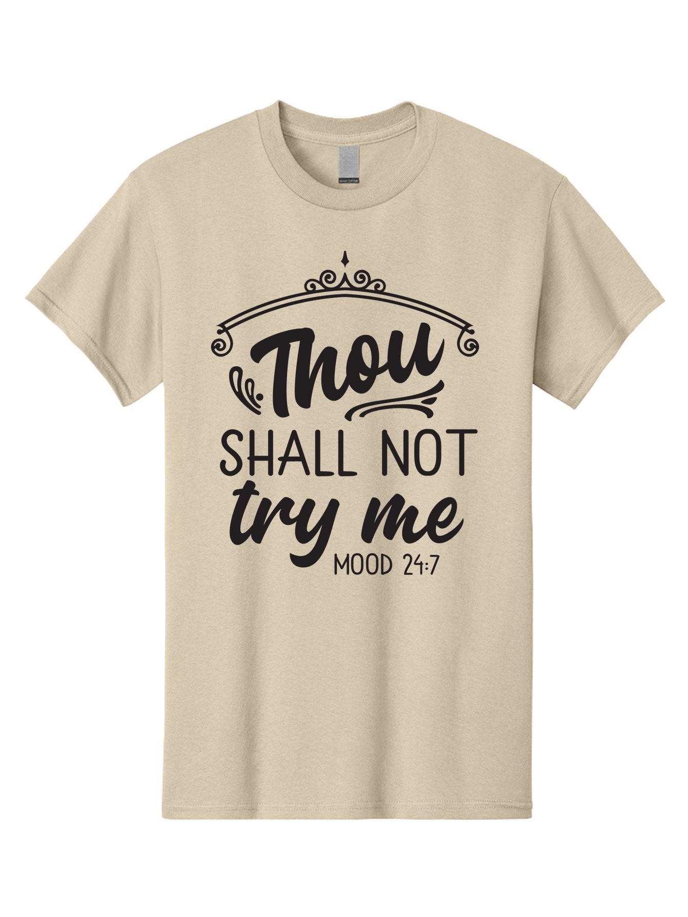 Thou-Shall-Not-Try-Me Men'S Graphic Tee, 100% Cotton, Comfortable Casual Summer Wear, Machine Washable, Inspirational Quote, Motivational Phrase, Black Text, Decorative Typography, Funny Saying, Humorous Design, Unique Phrase, Quirky Humor Aad250 15