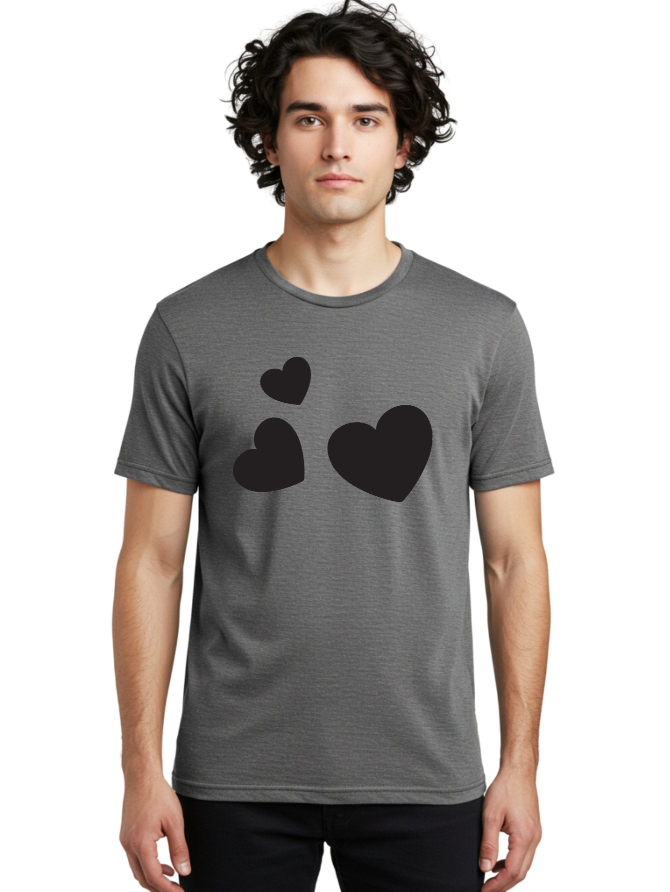 Three-Black-Hearts Men'S Graphic Tee, 100% Cotton, Comfortable Casual Summer Wear, Machine Washable, Love Symbols, Heart Icons, Minimalist Design, Simple Shapes, Black Silhouettes, Romance, Love Hearts, Heart Shapes Aad251 20