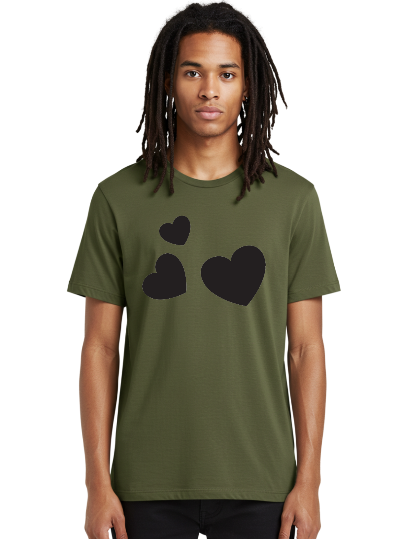 Three-Black-Hearts Men'S Graphic Tee, 100% Cotton, Comfortable Casual Summer Wear, Machine Washable, Love Symbols, Heart Icons, Minimalist Design, Simple Shapes, Black Silhouettes, Romance, Love Hearts, Heart Shapes Aad251 8