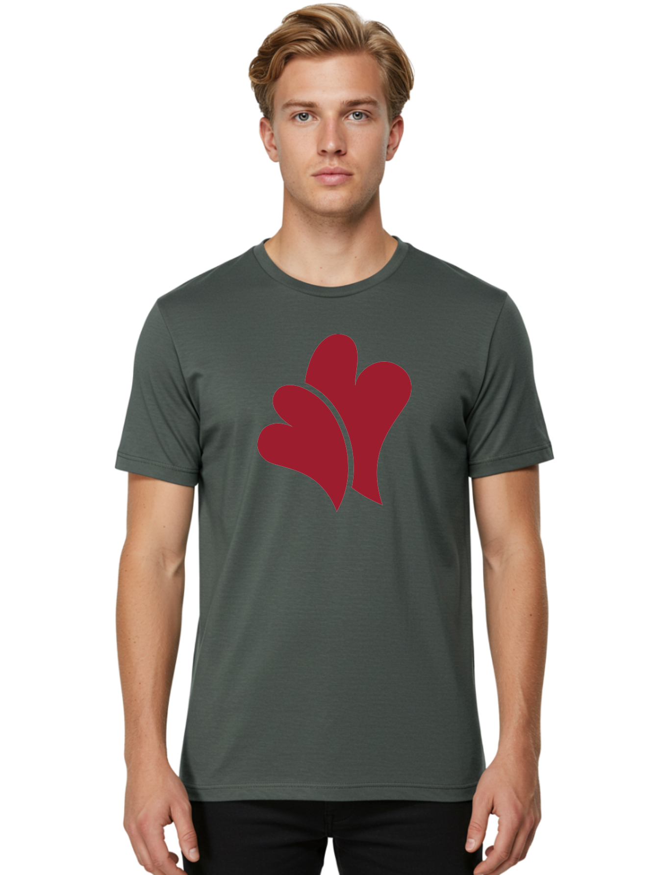 Three-Hearts Men'S Graphic Tee, 100% Cotton, Comfortable Casual Summer Wear, Machine Washable, Three Red Hearts, Crimson Love Symbols, Symbolic Love, Heart-Shaped Graphics, Romantic Icons, Red Heart Illustrations Aad253
