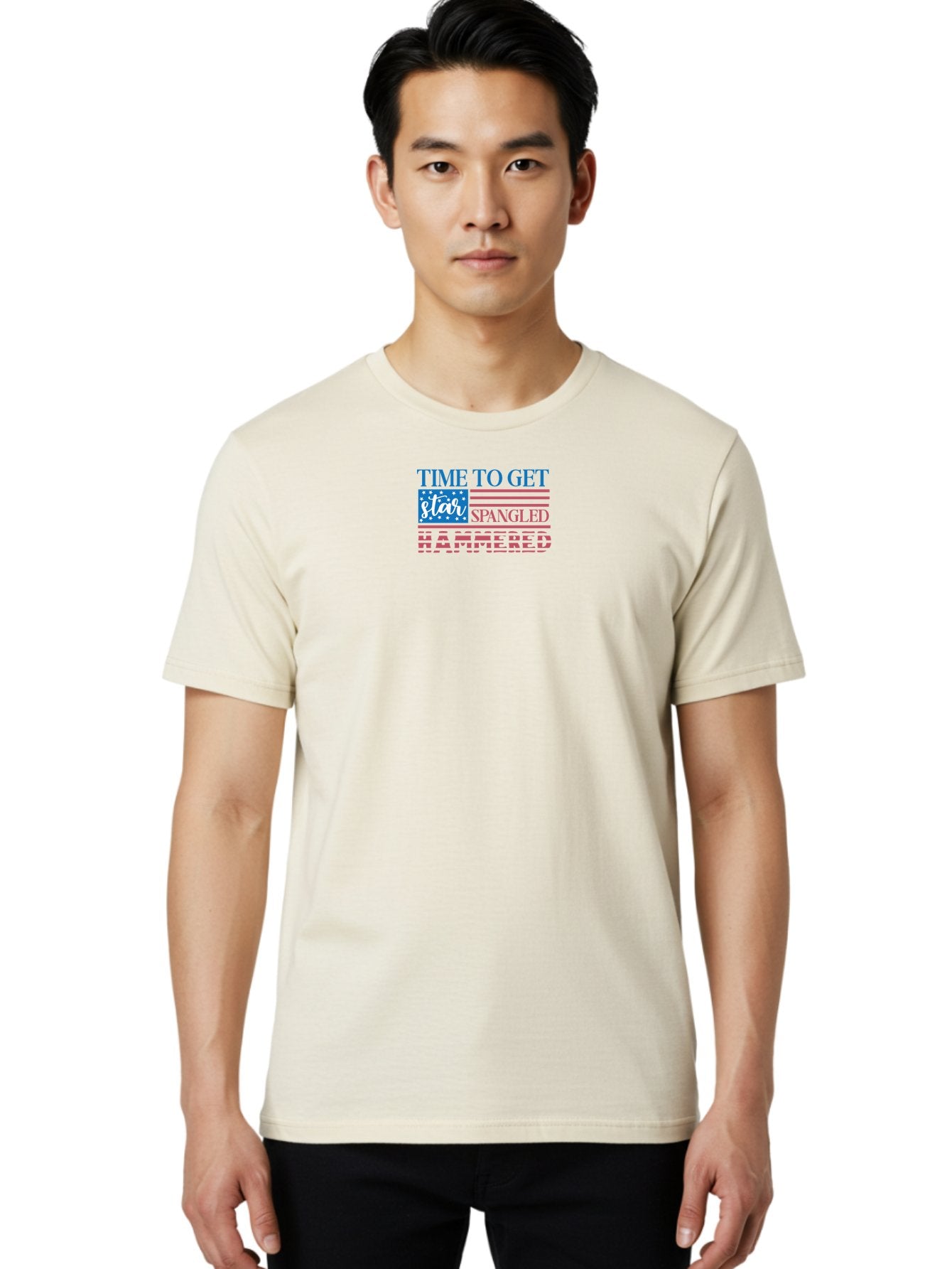 Time-To-Get-Star-Spangled Men'S Graphic Tee, 100% Cotton, Comfortable Casual Summer Wear, Machine Washable, American Flag, Patriotic Phrase, Star Spangled Banner, Usa Inspiration, Motivational Quote, Red White And Blue, Fourth Of July, Aad255 22