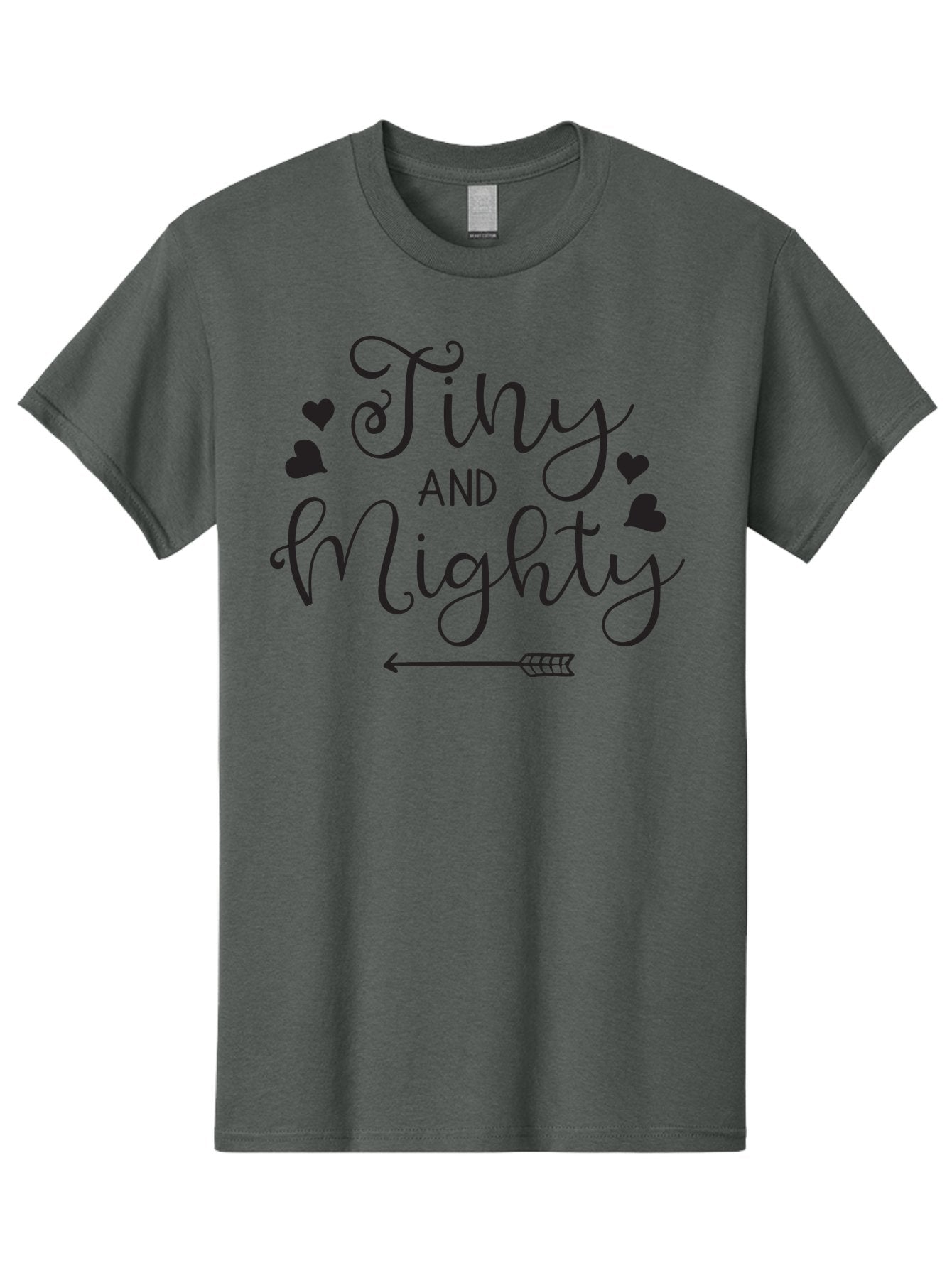 Tiny-And-Mighty Men'S Graphic Tee, 100% Cotton, Comfortable Casual Summer Wear, Machine Washable, Inspirational Quote, Motivational Phrase, Tiny And Mighty, Empowerment, Strong And Confident, Hearts And Arrow, Feminine Typography, Aad256 5