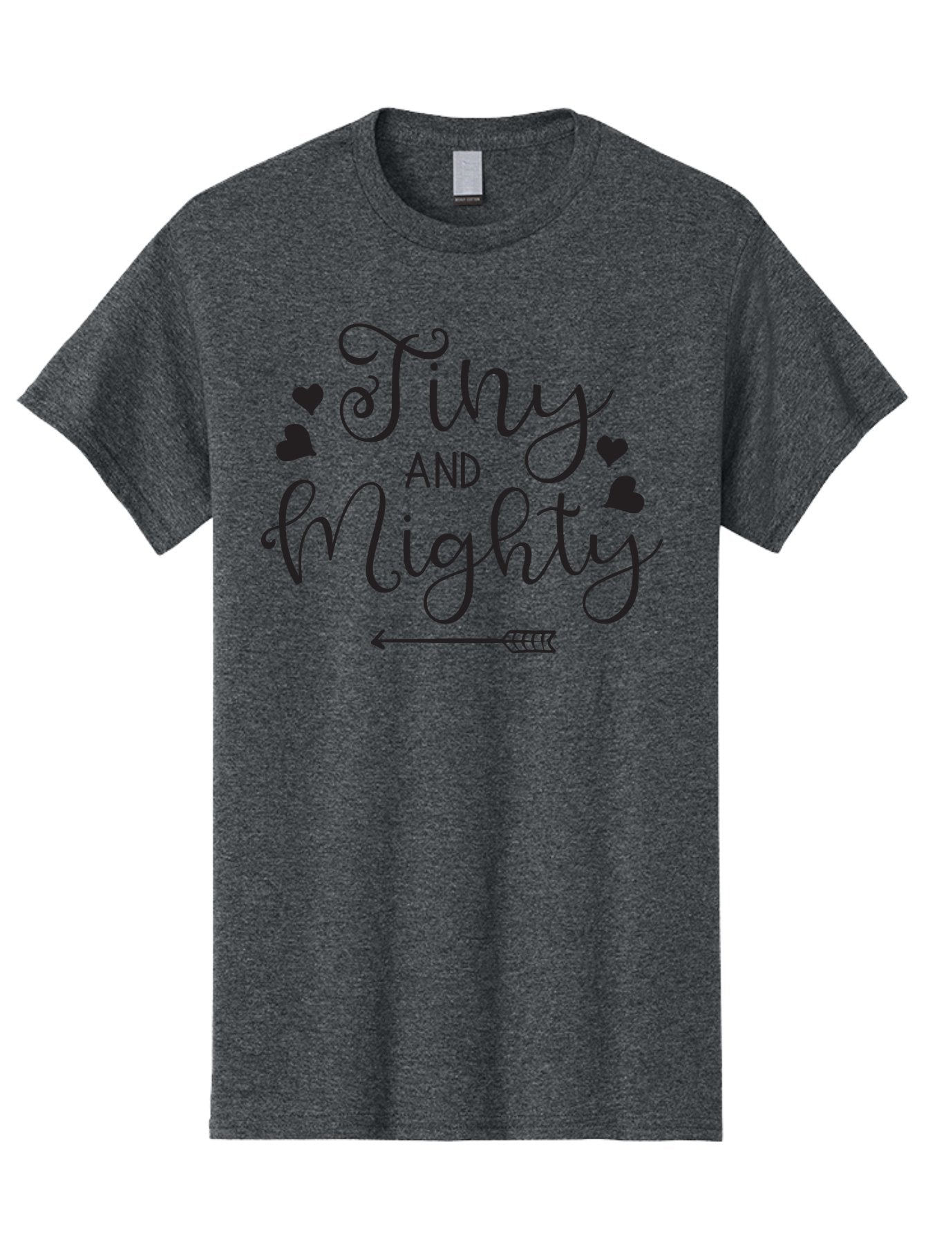Tiny-And-Mighty Men'S Graphic Tee, 100% Cotton, Comfortable Casual Summer Wear, Machine Washable, Inspirational Quote, Motivational Phrase, Tiny And Mighty, Empowerment, Strong And Confident, Hearts And Arrow, Feminine Typography, Aad256