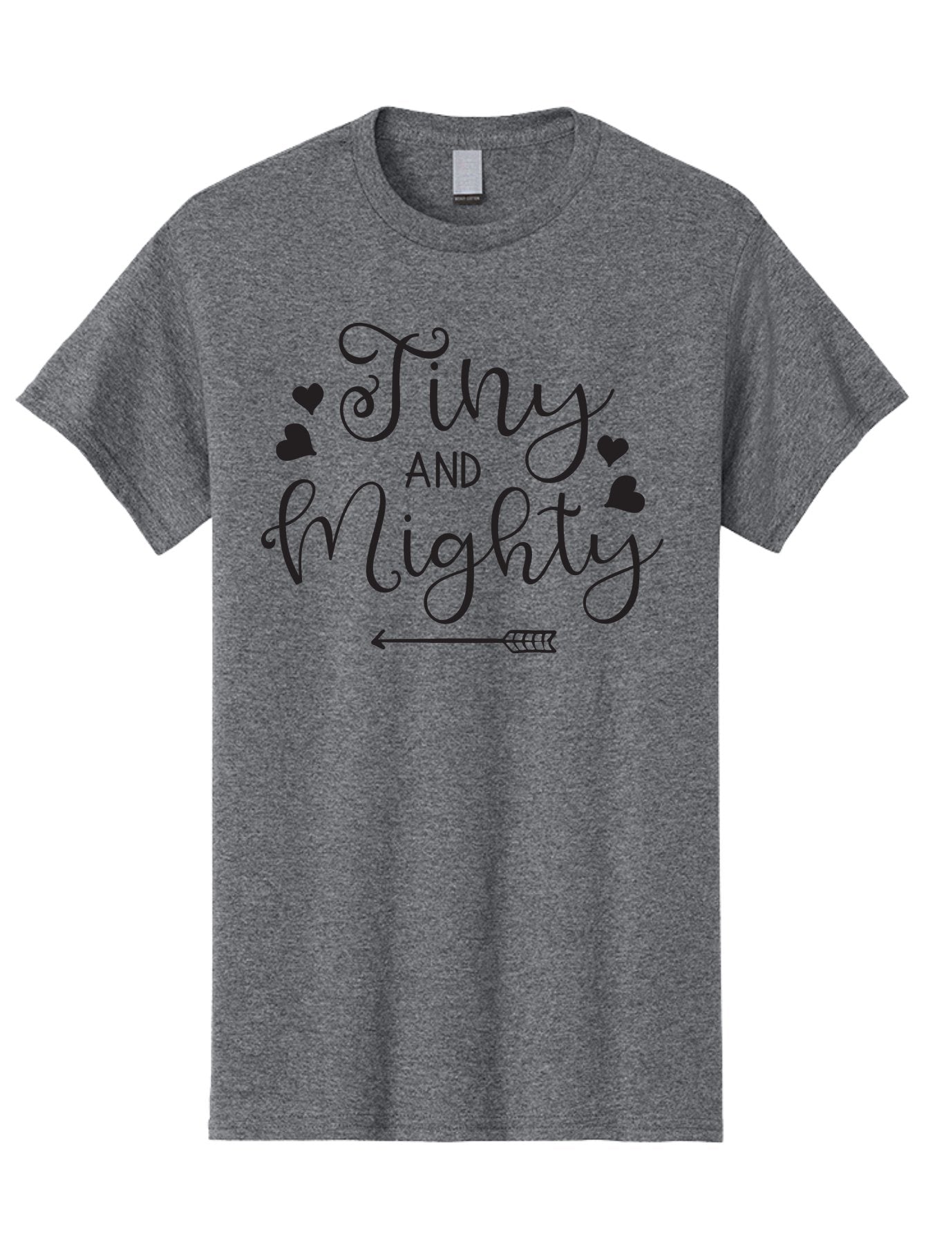 Tiny-And-Mighty Men'S Graphic Tee, 100% Cotton, Comfortable Casual Summer Wear, Machine Washable, Inspirational Quote, Motivational Phrase, Tiny And Mighty, Empowerment, Strong And Confident, Hearts And Arrow, Feminine Typography, Aad256 4