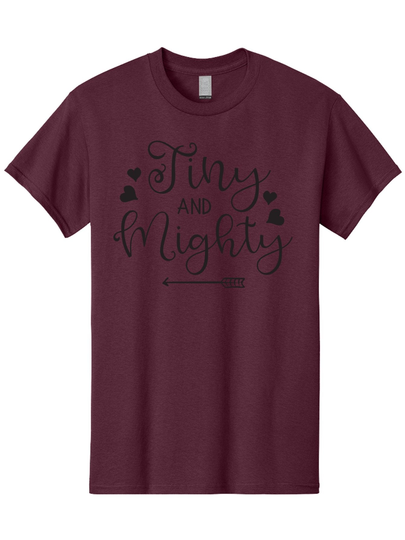 Tiny-And-Mighty Men'S Graphic Tee, 100% Cotton, Comfortable Casual Summer Wear, Machine Washable, Inspirational Quote, Motivational Phrase, Tiny And Mighty, Empowerment, Strong And Confident, Hearts And Arrow, Feminine Typography, Aad256