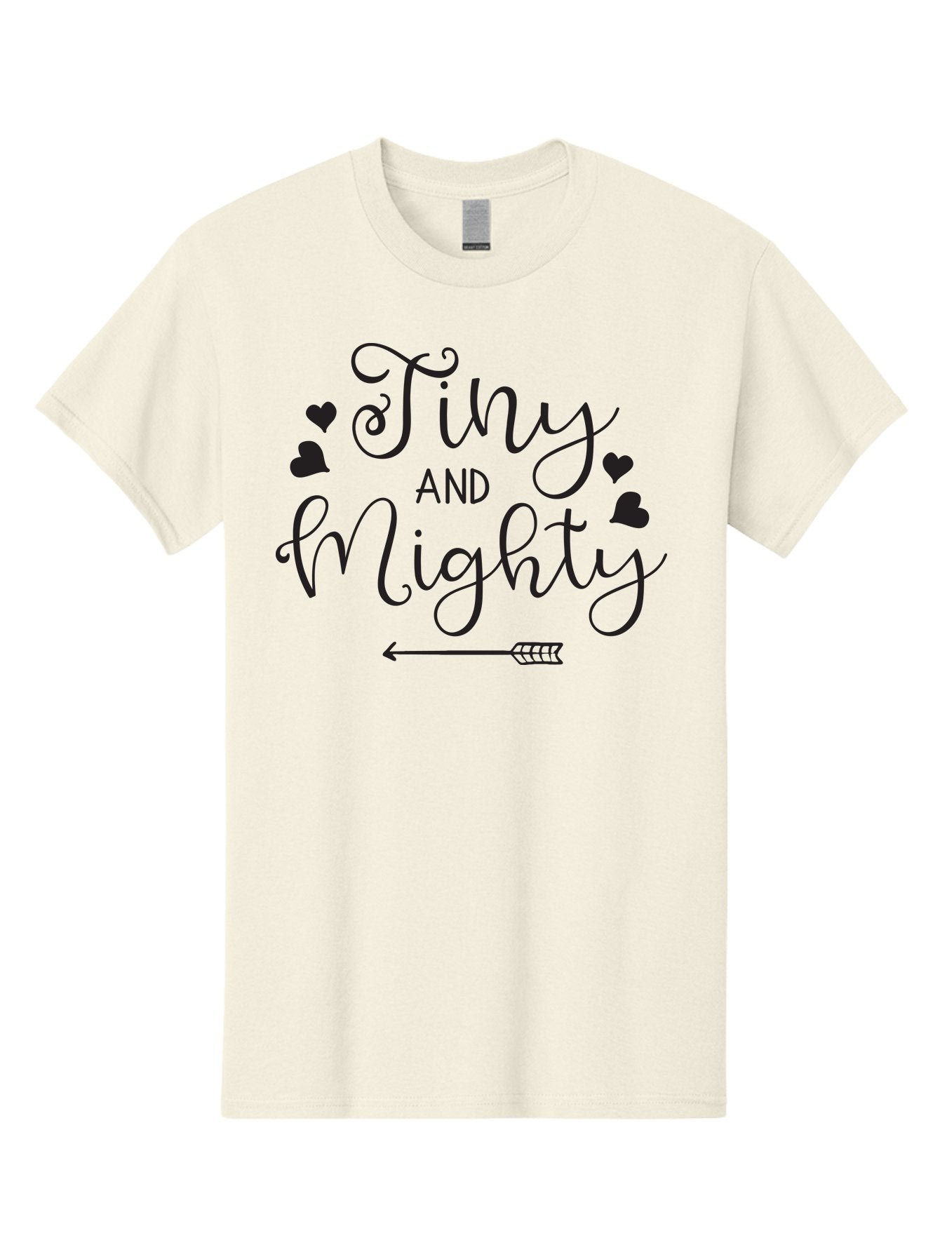 Tiny-And-Mighty Men'S Graphic Tee, 100% Cotton, Comfortable Casual Summer Wear, Machine Washable, Inspirational Quote, Motivational Phrase, Tiny And Mighty, Empowerment, Strong And Confident, Hearts And Arrow, Feminine Typography, Aad256 7