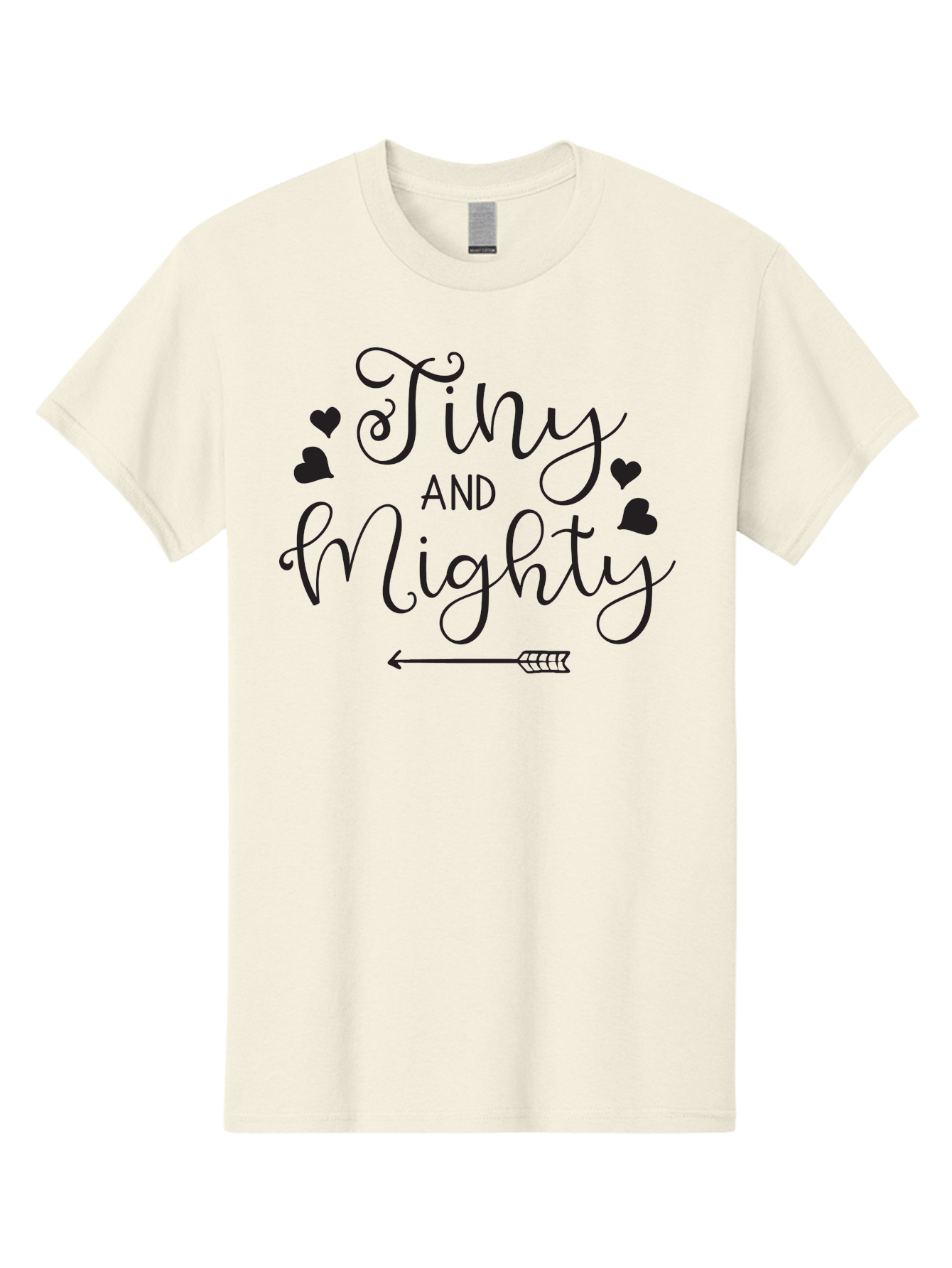 Tiny-And-Mighty Men'S Graphic Tee, 100% Cotton, Comfortable Casual Summer Wear, Machine Washable, Inspirational Quote, Motivational Phrase, Tiny And Mighty, Empowerment, Strong And Confident, Hearts And Arrow, Feminine Typography, Aad256 25