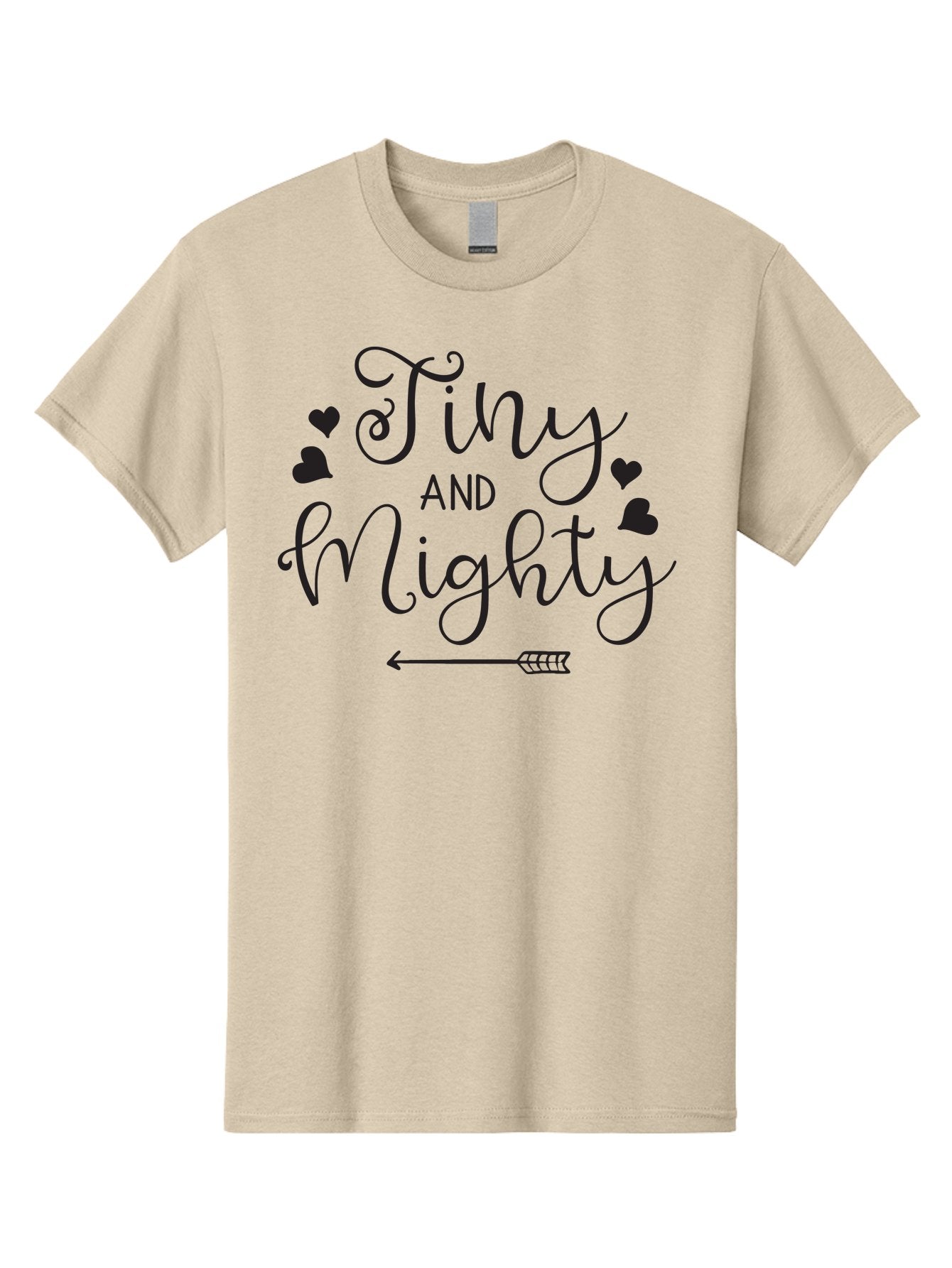 Tiny-And-Mighty Men'S Graphic Tee, 100% Cotton, Comfortable Casual Summer Wear, Machine Washable, Inspirational Quote, Motivational Phrase, Tiny And Mighty, Empowerment, Strong And Confident, Hearts And Arrow, Feminine Typography, Aad256 11