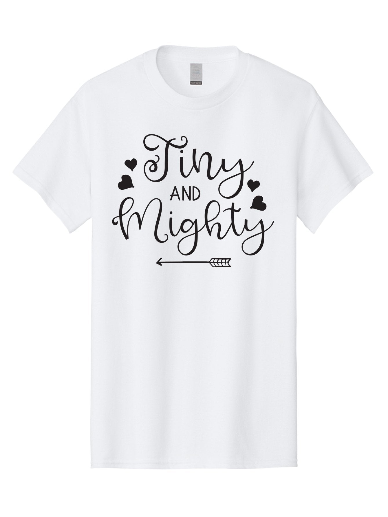 Tiny-And-Mighty Men'S Graphic Tee, 100% Cotton, Comfortable Casual Summer Wear, Machine Washable, Inspirational Quote, Motivational Phrase, Tiny And Mighty, Empowerment, Strong And Confident, Hearts And Arrow, Feminine Typography, Aad256 6