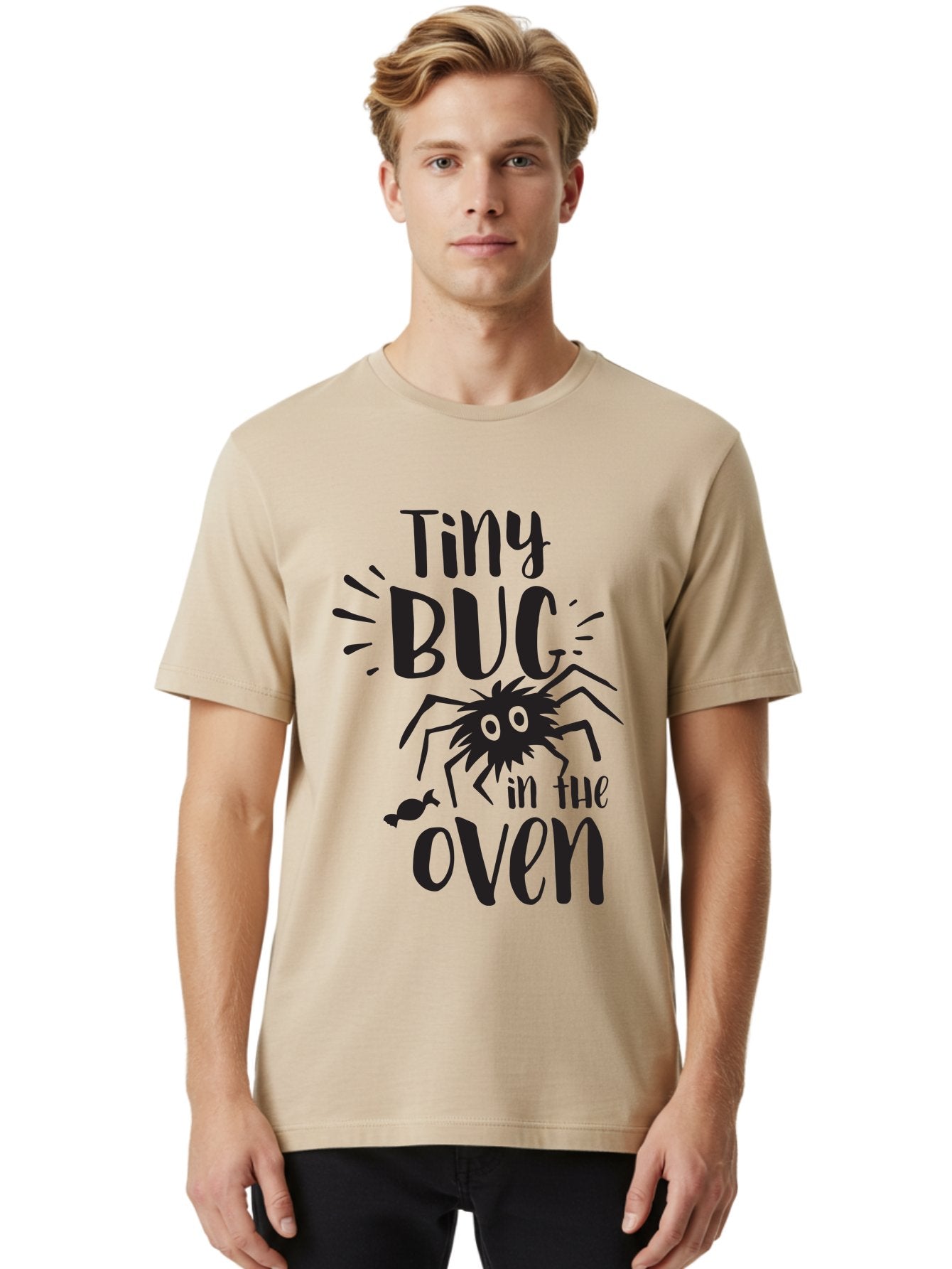 Tiny-Bug-In-The-Oven Men'S Graphic Tee, 100% Cotton, Comfortable Casual Summer Wear, Machine Washable, Funny Black Spider, Tiny Bug In The Oven Phrase, Quirky Kitchen Humor, Baked Goods, Playful, Cute, Cartoon-Style, Baking, Oven, Cooking Aad257 28