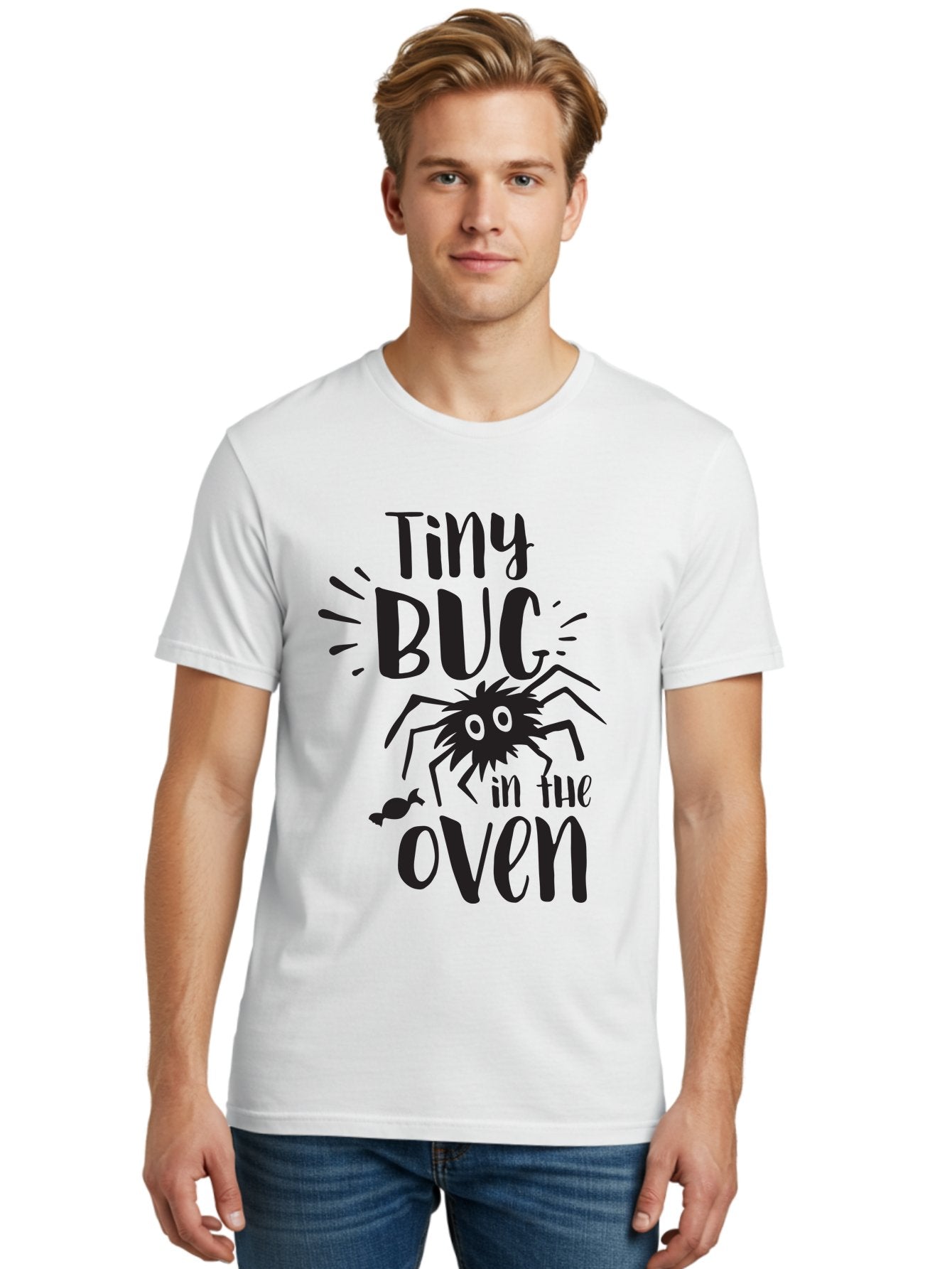 Tiny-Bug-In-The-Oven Men'S Graphic Tee, 100% Cotton, Comfortable Casual Summer Wear, Machine Washable, Funny Black Spider, Tiny Bug In The Oven Phrase, Quirky Kitchen Humor, Baked Goods, Playful, Cute, Cartoon-Style, Baking, Oven, Cooking Aad257 20