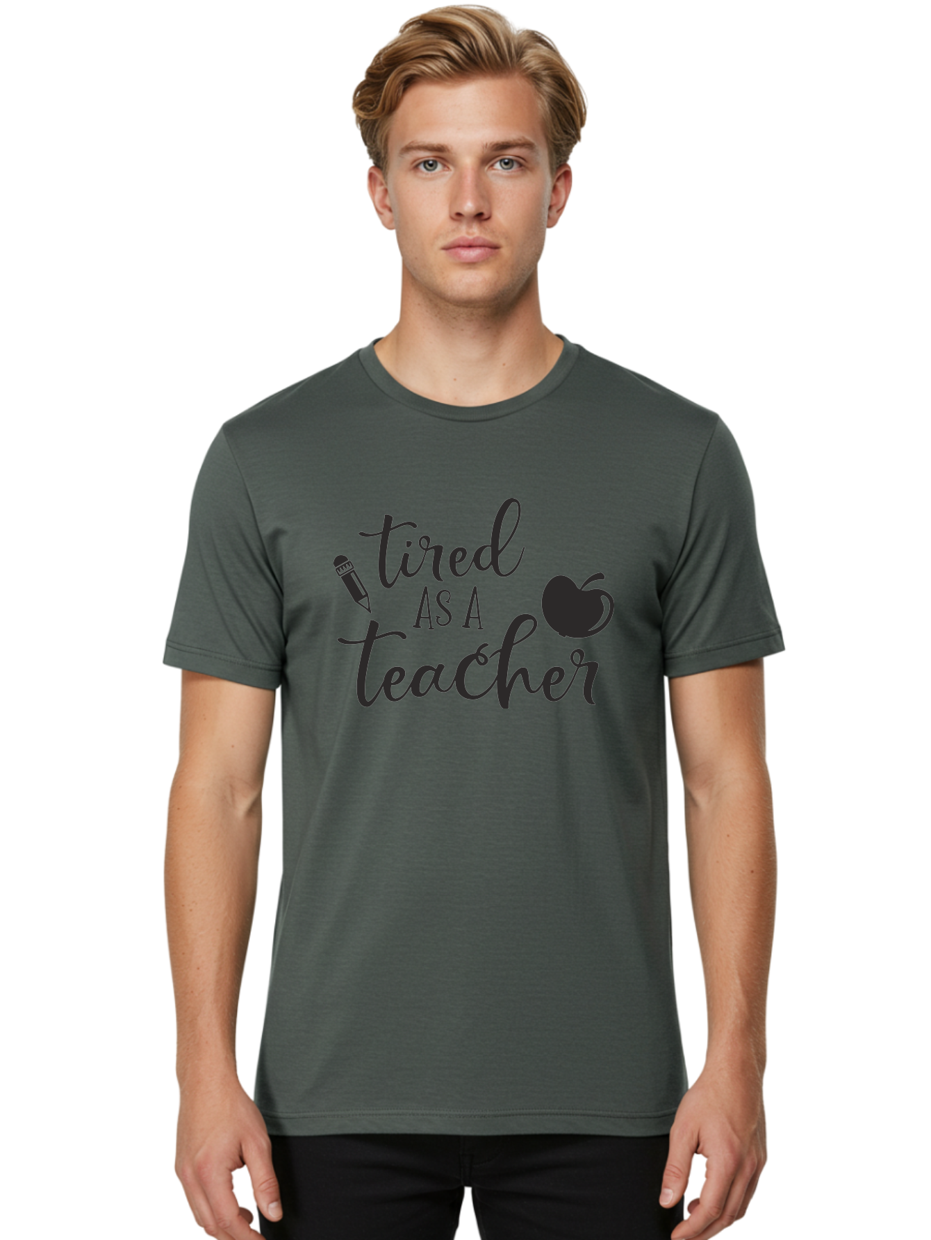 Tired-As-A-Teacher Men'S Graphic Tee, 100% Cotton, Comfortable Casual Summer Wear, Machine Washable, Tired As A Teacher, Teacher Quote, Funny Teacher Quote, Teacher Humor, Teacher Quotes, Apple, Pencil, Teacher Life Aad259 10