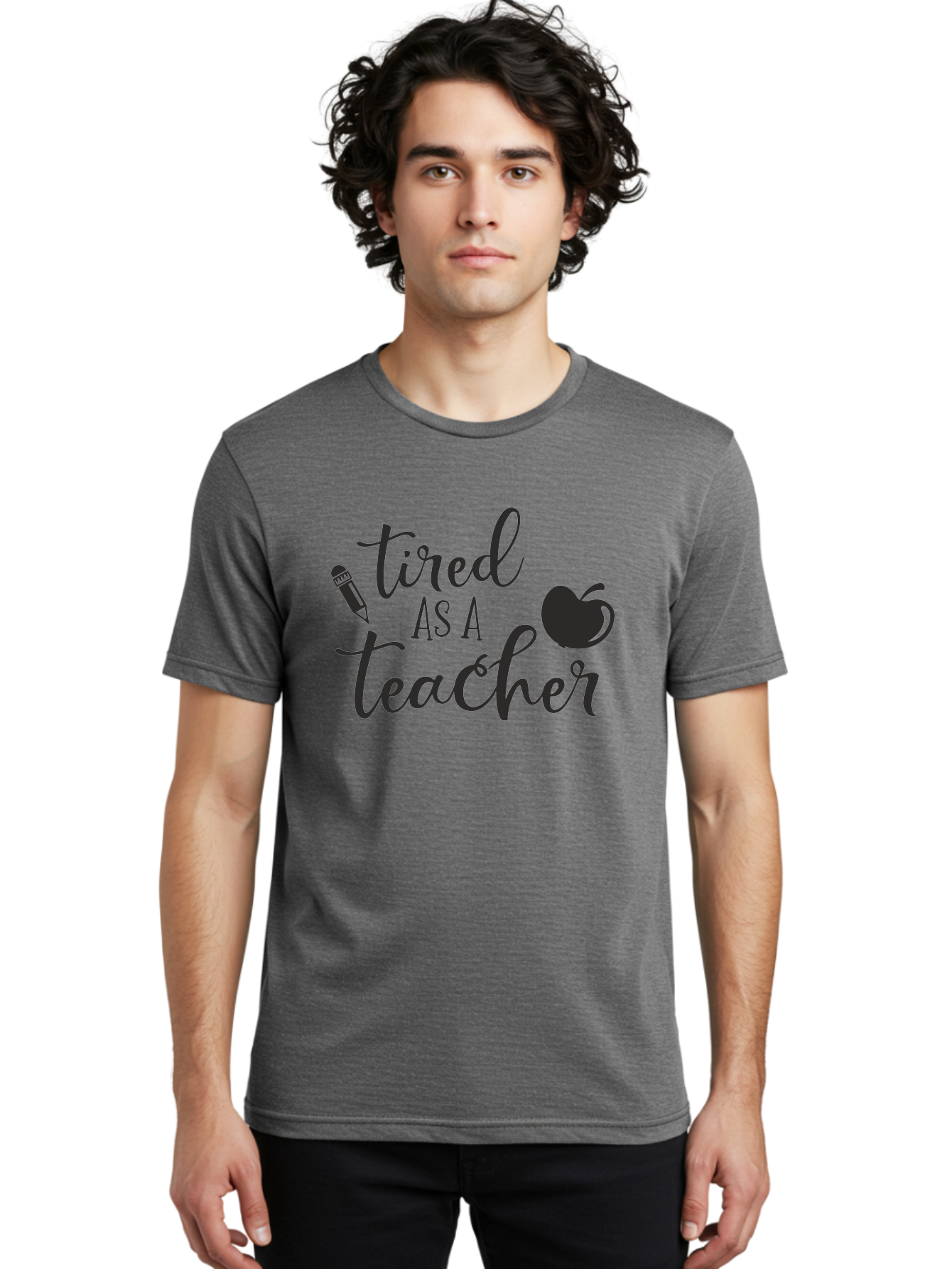 Tired-As-A-Teacher Men'S Graphic Tee, 100% Cotton, Comfortable Casual Summer Wear, Machine Washable, Tired As A Teacher, Teacher Quote, Funny Teacher Quote, Teacher Humor, Teacher Quotes, Apple, Pencil, Teacher Life Aad259