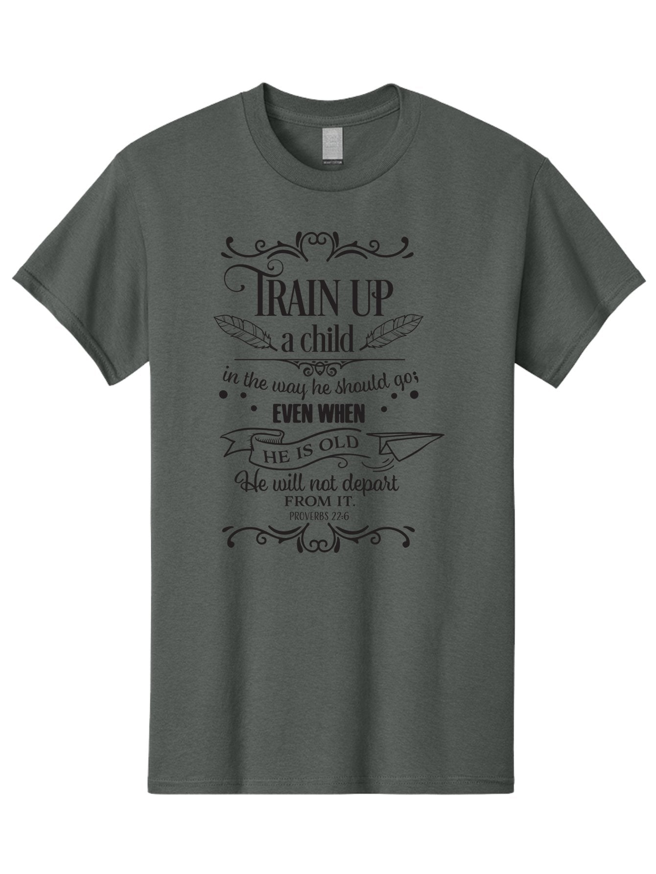 Train-Up-A-Child Men'S Graphic Tee, 100% Cotton, Comfortable Casual Summer Wear, Machine Washable, Inspirational Quote, Biblical Verse, Proverbs 22:6, Parenting Advice, Child Upbringing, Scripture Art, Typographic Design, Feather Graphics, Aad268 15