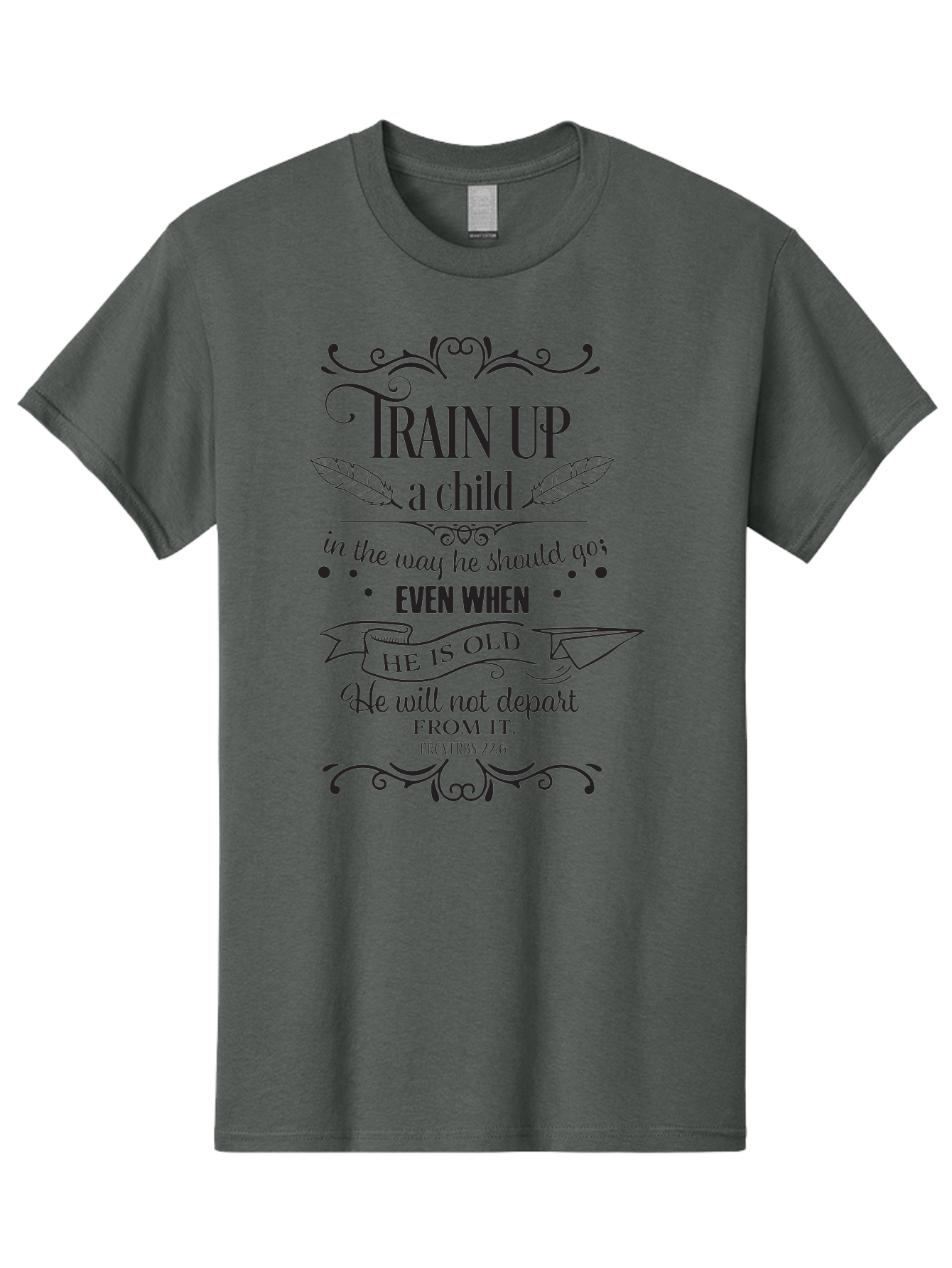 Train-Up-A-Child Men'S Graphic Tee, 100% Cotton, Comfortable Casual Summer Wear, Machine Washable, Inspirational Quote, Biblical Verse, Proverbs 22:6, Parenting Advice, Child Upbringing, Scripture Art, Typographic Design, Feather Graphics, Aad268