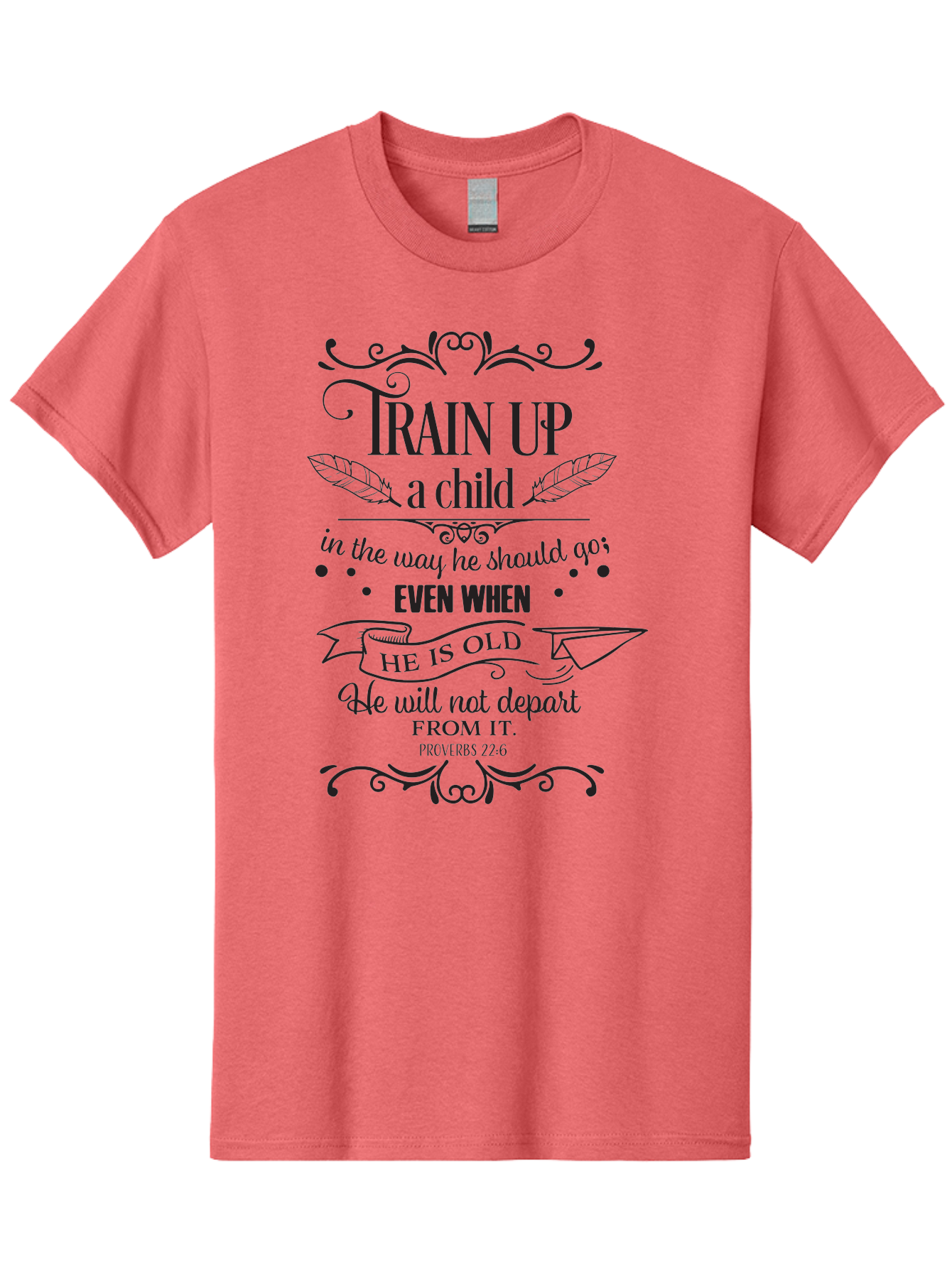 Train-Up-A-Child Men'S Graphic Tee, 100% Cotton, Comfortable Casual Summer Wear, Machine Washable, Inspirational Quote, Biblical Verse, Proverbs 22:6, Parenting Advice, Child Upbringing, Scripture Art, Typographic Design, Feather Graphics, Aad268 11