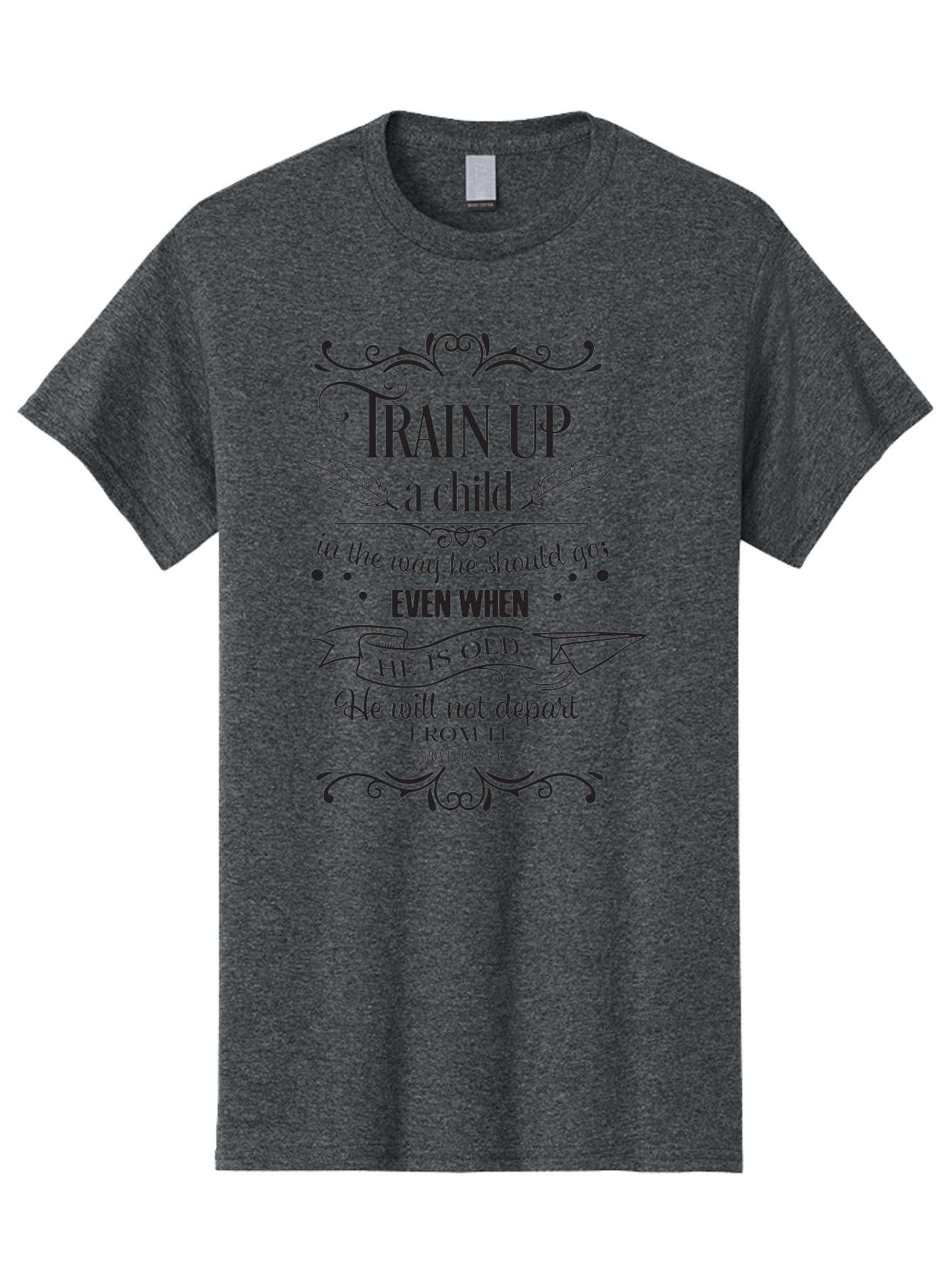 Train-Up-A-Child Men'S Graphic Tee, 100% Cotton, Comfortable Casual Summer Wear, Machine Washable, Inspirational Quote, Biblical Verse, Proverbs 22:6, Parenting Advice, Child Upbringing, Scripture Art, Typographic Design, Feather Graphics, Aad268 19