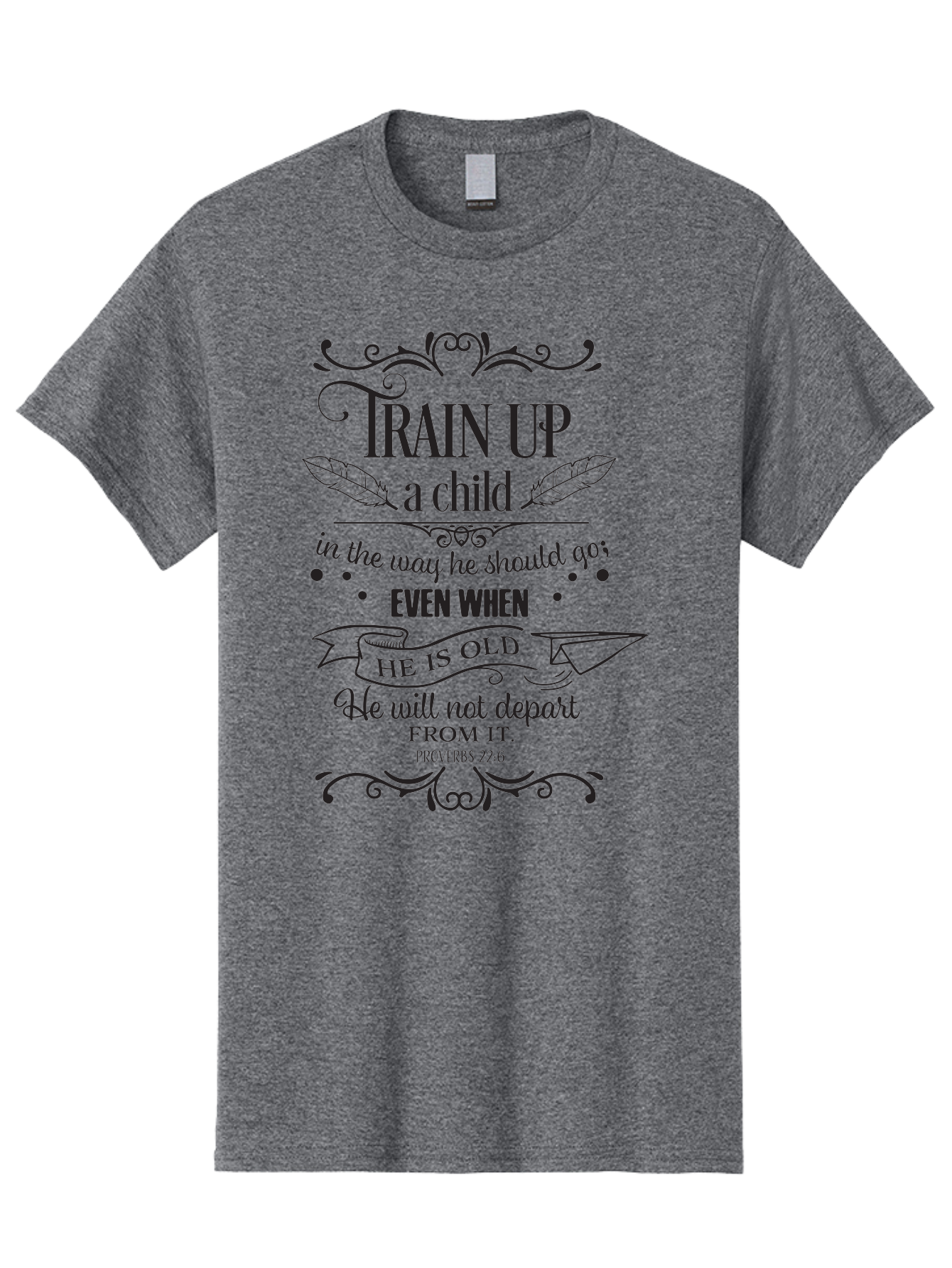 Train-Up-A-Child Men'S Graphic Tee, 100% Cotton, Comfortable Casual Summer Wear, Machine Washable, Inspirational Quote, Biblical Verse, Proverbs 22:6, Parenting Advice, Child Upbringing, Scripture Art, Typographic Design, Feather Graphics, Aad268 5