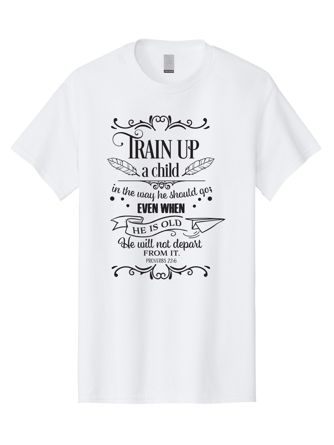 Train-Up-A-Child Men'S Graphic Tee, 100% Cotton, Comfortable Casual Summer Wear, Machine Washable, Inspirational Quote, Biblical Verse, Proverbs 22:6, Parenting Advice, Child Upbringing, Scripture Art, Typographic Design, Feather Graphics, Aad268 7