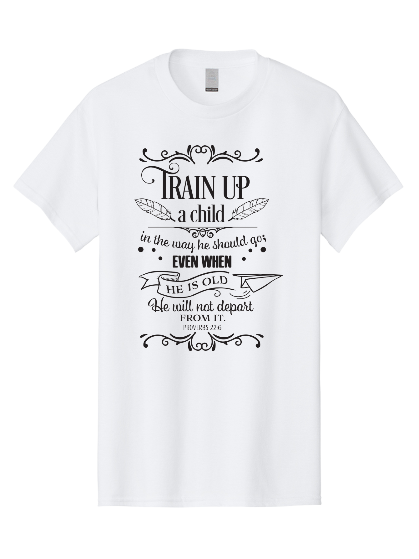 Train-Up-A-Child Men'S Graphic Tee, 100% Cotton, Comfortable Casual Summer Wear, Machine Washable, Inspirational Quote, Biblical Verse, Proverbs 22:6, Parenting Advice, Child Upbringing, Scripture Art, Typographic Design, Feather Graphics, Aad268 25