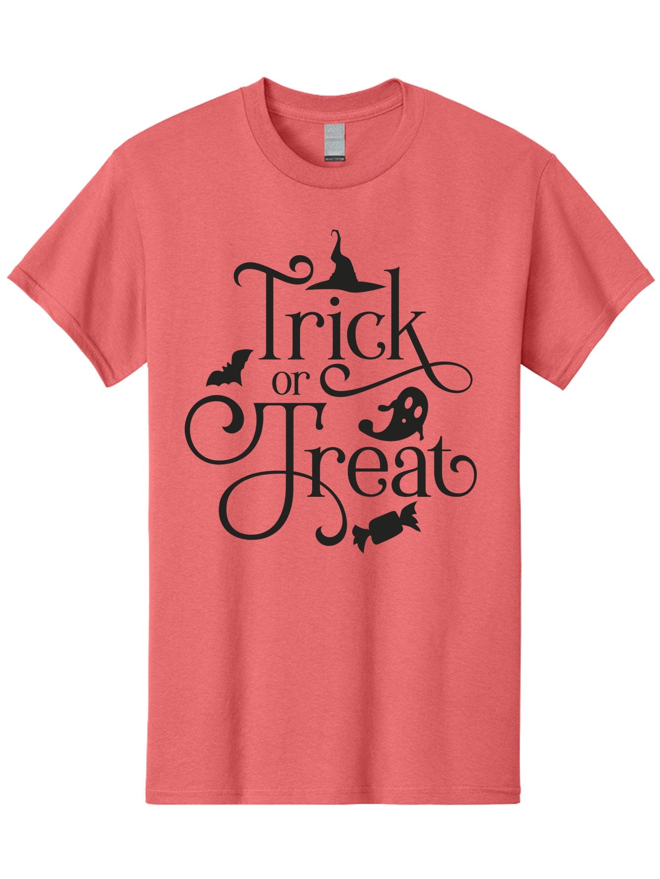 Trick-Or-Treat Men'S Graphic Tee, 100% Cotton, Comfortable Casual Summer Wear, Machine Washable, Halloween Greeting, Trick Or Treat, Black Silhouettes, Witch Hat, Flying Bat, Candy, Spooky Decorations, Halloween Theme, Festive Decor Aad270 13