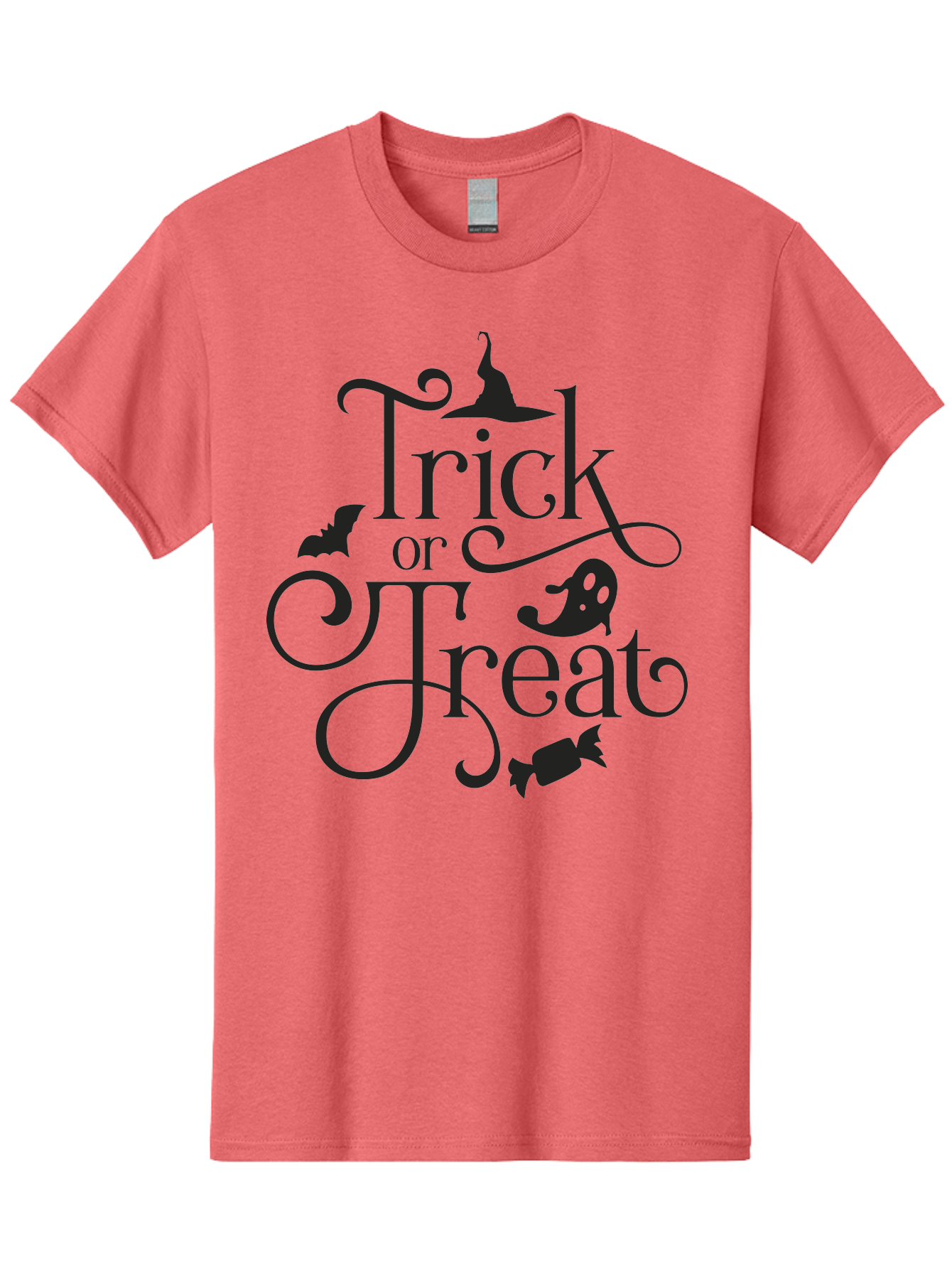 Trick-Or-Treat Men'S Graphic Tee, 100% Cotton, Comfortable Casual Summer Wear, Machine Washable, Halloween Greeting, Trick Or Treat, Black Silhouettes, Witch Hat, Flying Bat, Candy, Spooky Decorations, Halloween Theme, Festive Decor Aad270 29