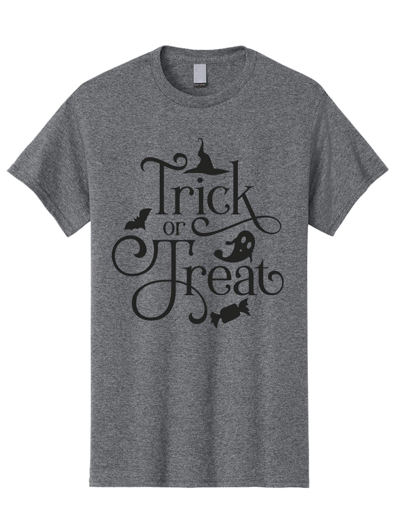 Trick-Or-Treat Men'S Graphic Tee, 100% Cotton, Comfortable Casual Summer Wear, Machine Washable, Halloween Greeting, Trick Or Treat, Black Silhouettes, Witch Hat, Flying Bat, Candy, Spooky Decorations, Halloween Theme, Festive Decor Aad270 12