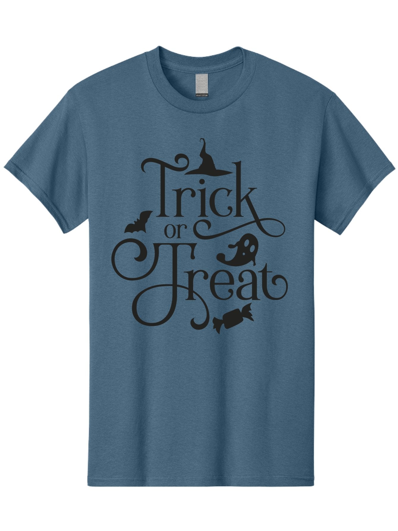 Trick-Or-Treat Men'S Graphic Tee, 100% Cotton, Comfortable Casual Summer Wear, Machine Washable, Halloween Greeting, Trick Or Treat, Black Silhouettes, Witch Hat, Flying Bat, Candy, Spooky Decorations, Halloween Theme, Festive Decor Aad270 7