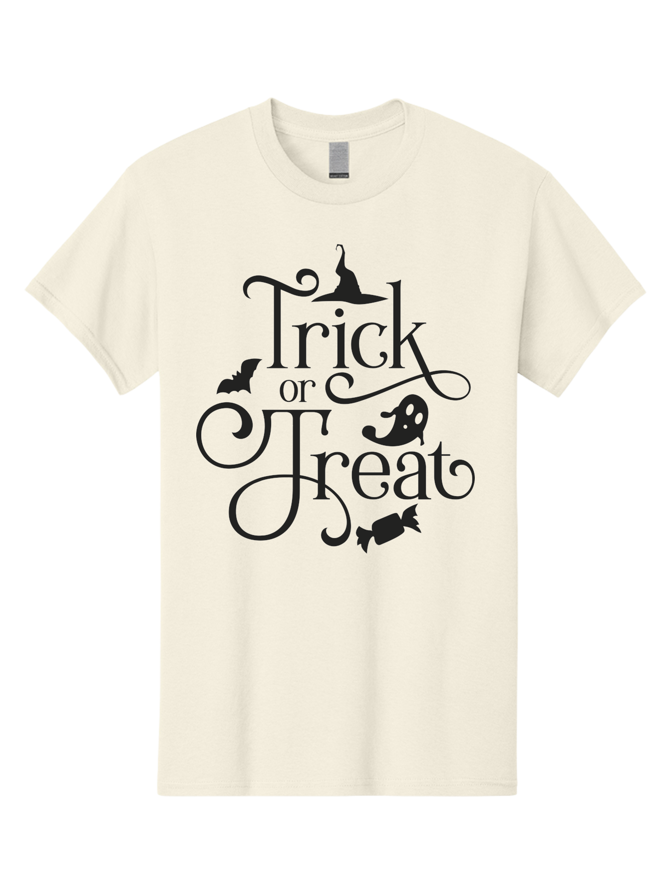 Trick-Or-Treat Men'S Graphic Tee, 100% Cotton, Comfortable Casual Summer Wear, Machine Washable, Halloween Greeting, Trick Or Treat, Black Silhouettes, Witch Hat, Flying Bat, Candy, Spooky Decorations, Halloween Theme, Festive Decor Aad270 23