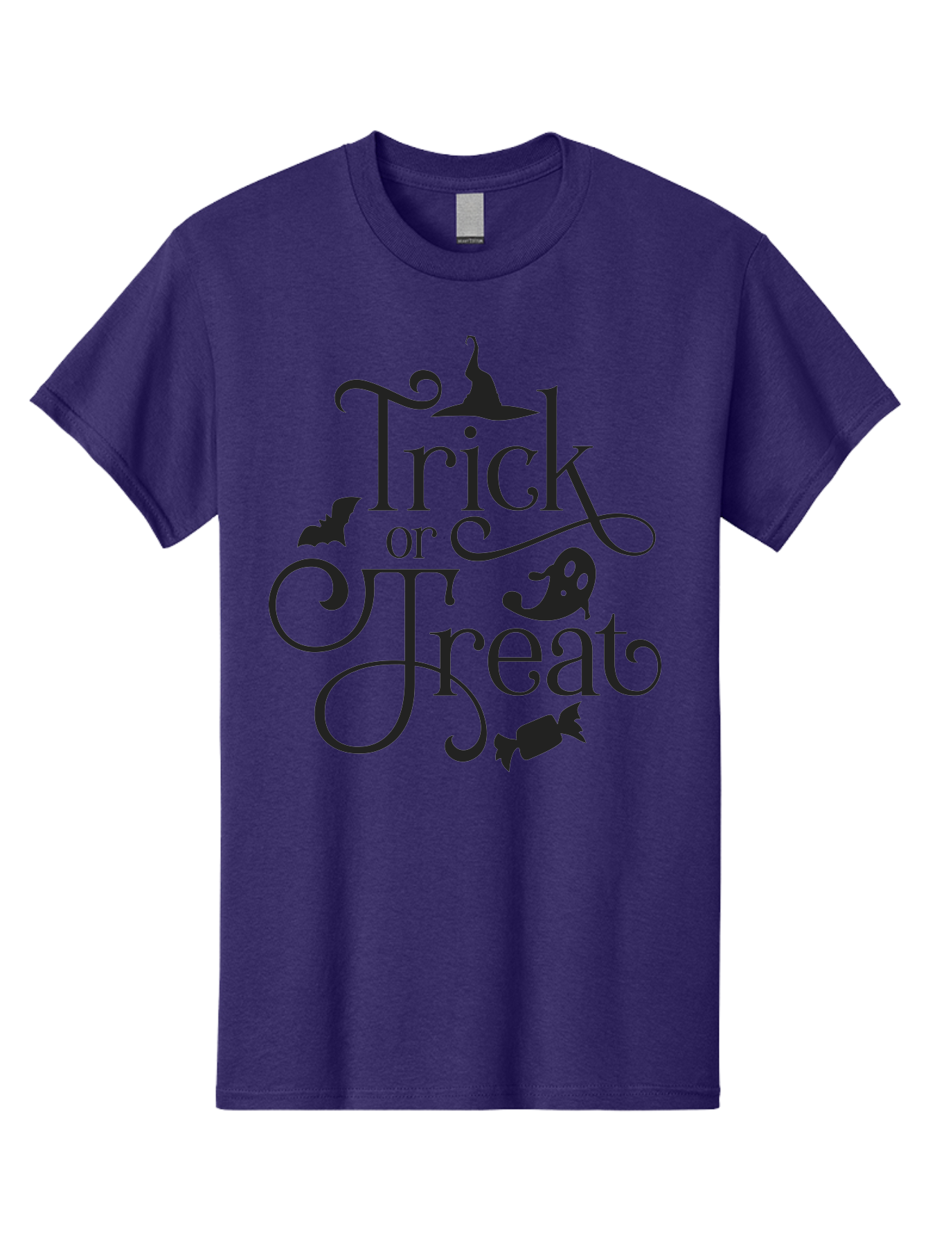 Trick-Or-Treat Men'S Graphic Tee, 100% Cotton, Comfortable Casual Summer Wear, Machine Washable, Halloween Greeting, Trick Or Treat, Black Silhouettes, Witch Hat, Flying Bat, Candy, Spooky Decorations, Halloween Theme, Festive Decor Aad270 7