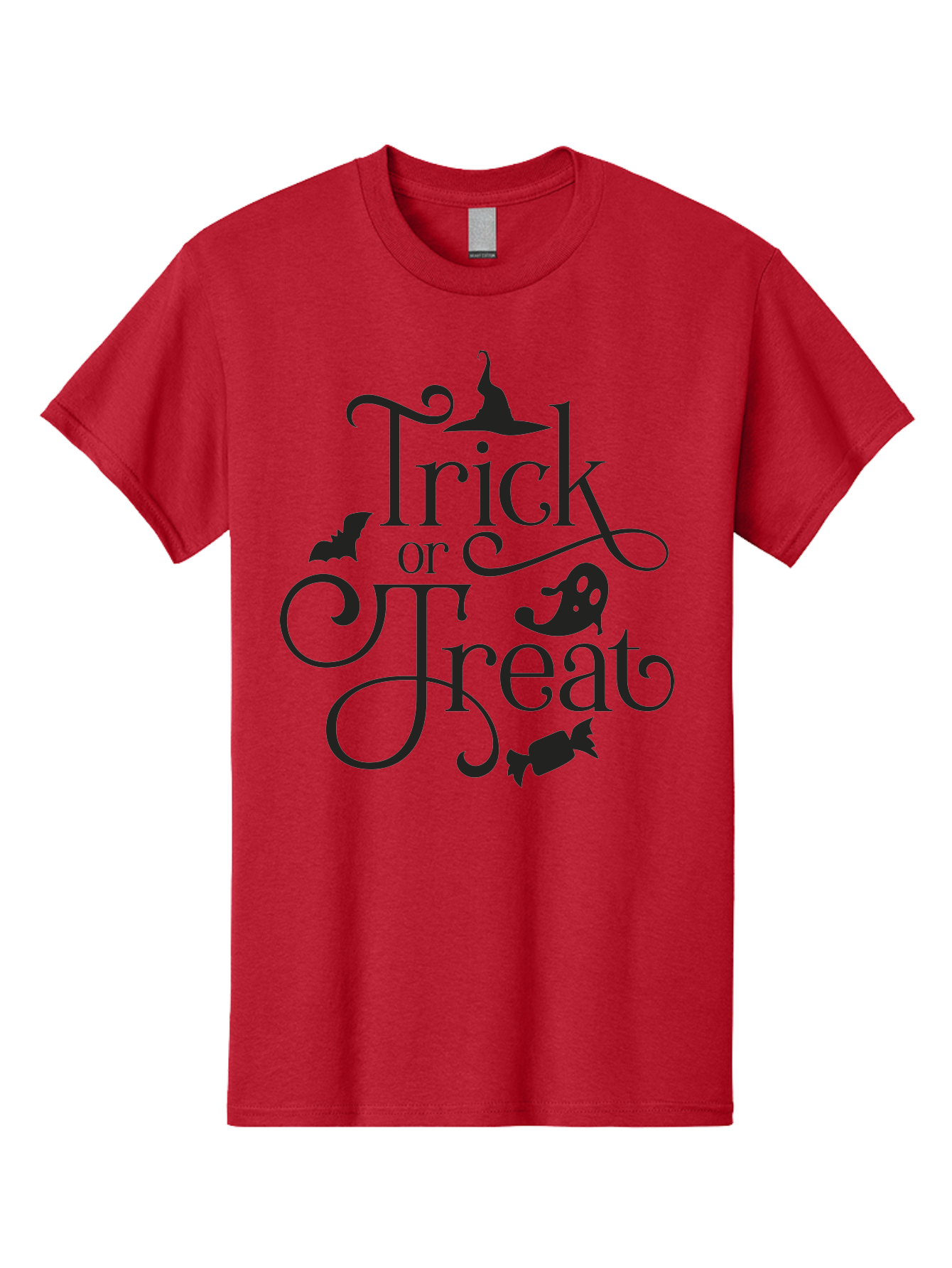 Trick-Or-Treat Men'S Graphic Tee, 100% Cotton, Comfortable Casual Summer Wear, Machine Washable, Halloween Greeting, Trick Or Treat, Black Silhouettes, Witch Hat, Flying Bat, Candy, Spooky Decorations, Halloween Theme, Festive Decor Aad270 13