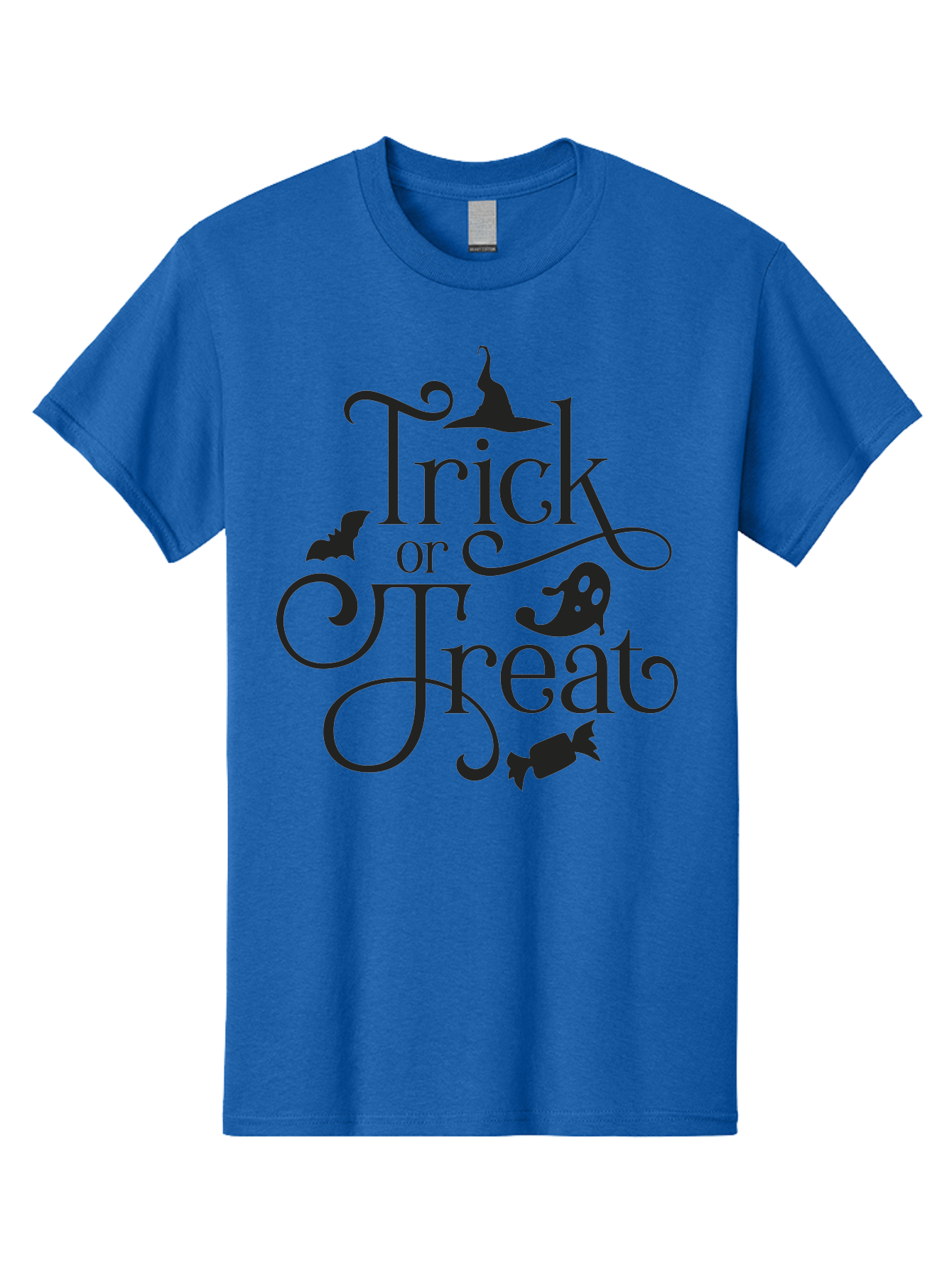 Trick-Or-Treat Men'S Graphic Tee, 100% Cotton, Comfortable Casual Summer Wear, Machine Washable, Halloween Greeting, Trick Or Treat, Black Silhouettes, Witch Hat, Flying Bat, Candy, Spooky Decorations, Halloween Theme, Festive Decor Aad270 11