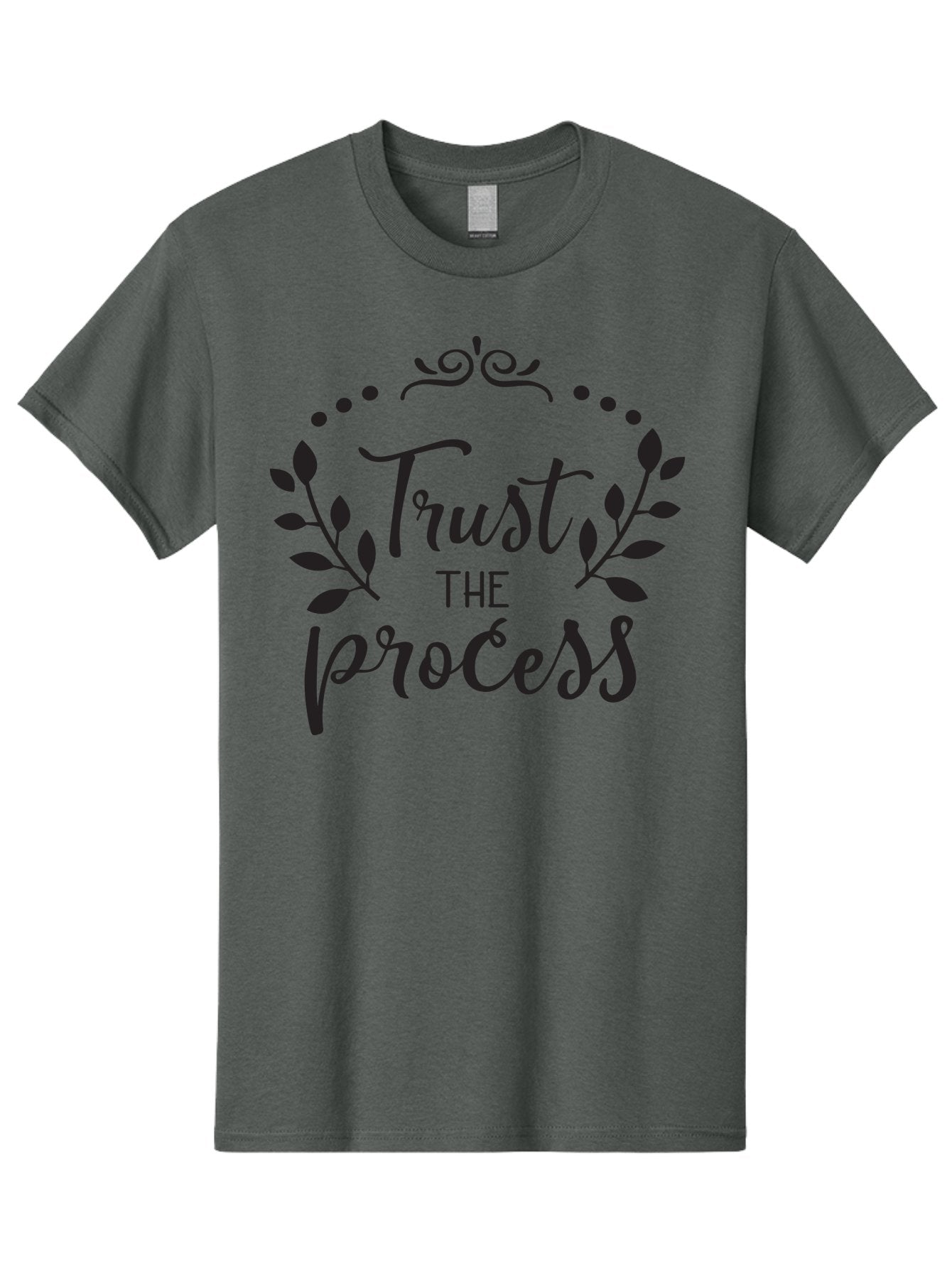 Trust-The-Process Men'S Graphic Tee, 100% Cotton, Comfortable Casual Summer Wear, Machine Washable, Trust The Process, Motivational Quote, Leafy Wreath, Inspirational Words, Positive Affirmation, Decorative Typography, Empowerment Message, Aad272 7
