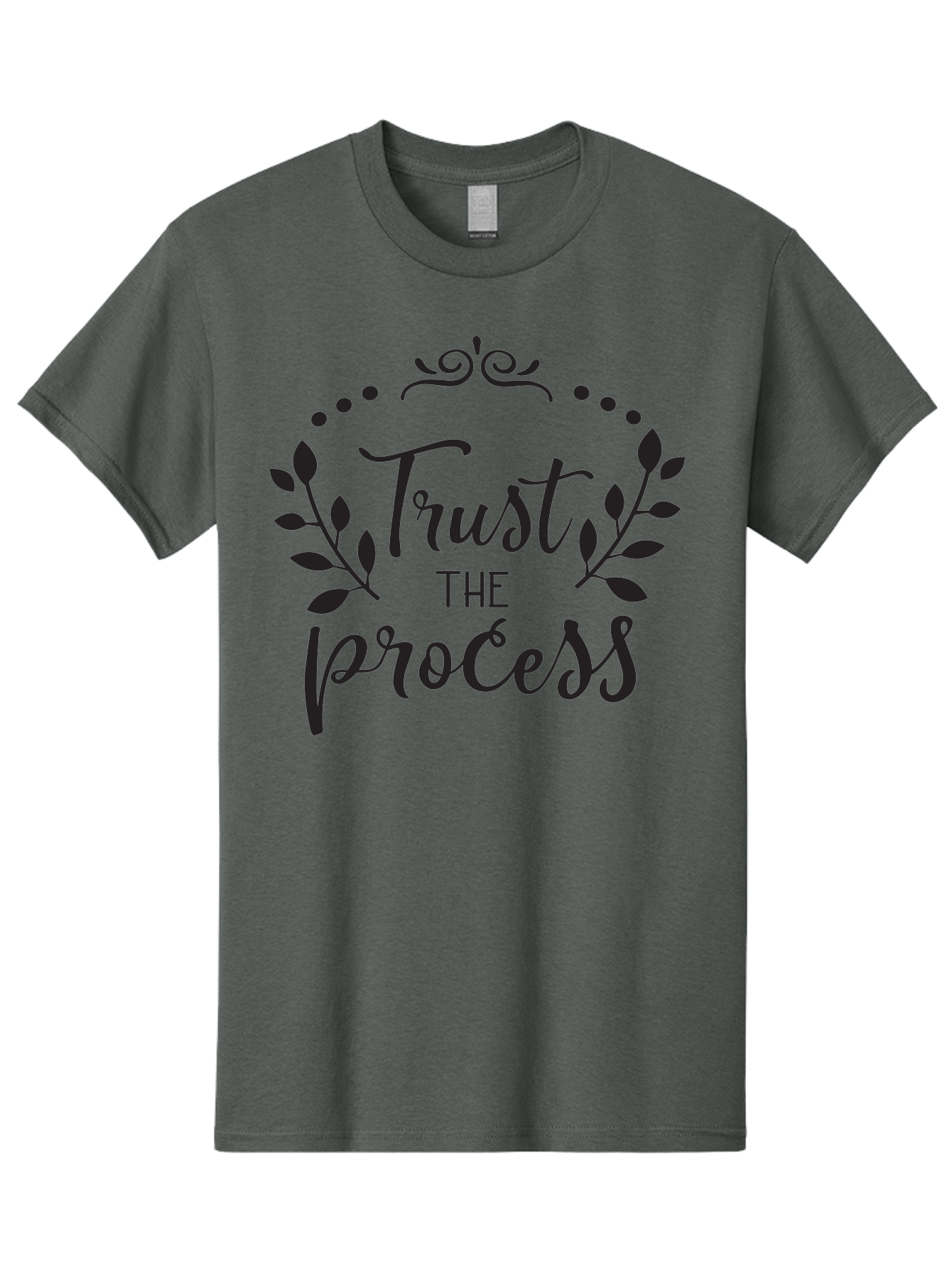 Trust-The-Process Men'S Graphic Tee, 100% Cotton, Comfortable Casual Summer Wear, Machine Washable, Trust The Process, Motivational Quote, Leafy Wreath, Inspirational Words, Positive Affirmation, Decorative Typography, Empowerment Message, Aad272 25