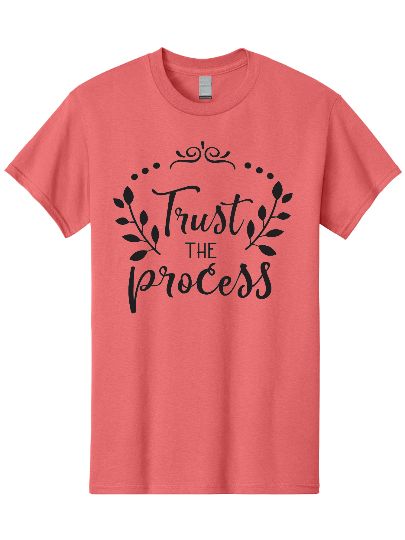 Trust-The-Process Men'S Graphic Tee, 100% Cotton, Comfortable Casual Summer Wear, Machine Washable, Trust The Process, Motivational Quote, Leafy Wreath, Inspirational Words, Positive Affirmation, Decorative Typography, Empowerment Message, Aad272 29
