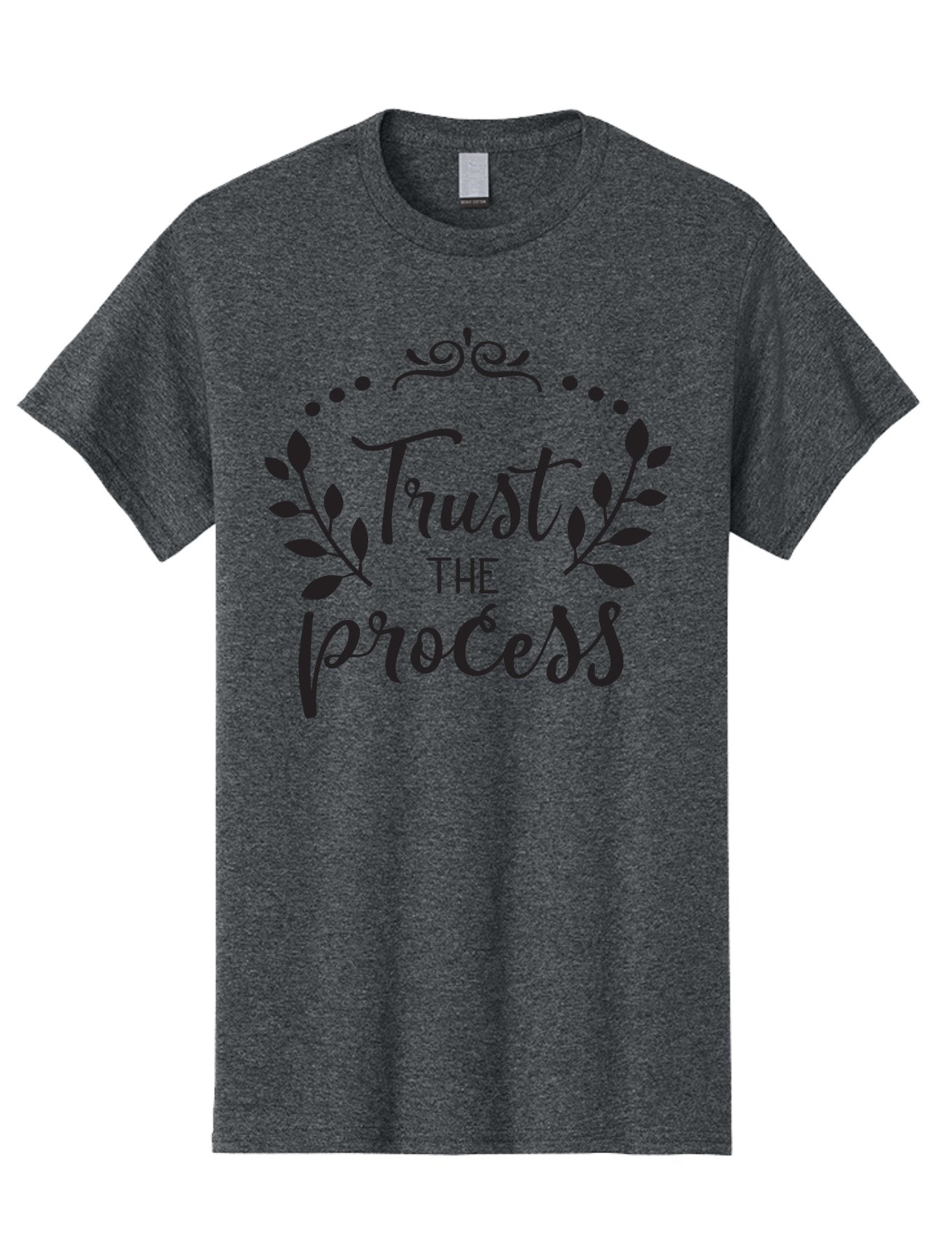 Trust-The-Process Men'S Graphic Tee, 100% Cotton, Comfortable Casual Summer Wear, Machine Washable, Trust The Process, Motivational Quote, Leafy Wreath, Inspirational Words, Positive Affirmation, Decorative Typography, Empowerment Message, Aad272 12