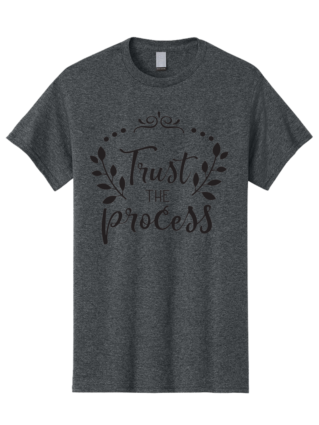 Trust-The-Process Men'S Graphic Tee, 100% Cotton, Comfortable Casual Summer Wear, Machine Washable, Trust The Process, Motivational Quote, Leafy Wreath, Inspirational Words, Positive Affirmation, Decorative Typography, Empowerment Message, Aad272 5