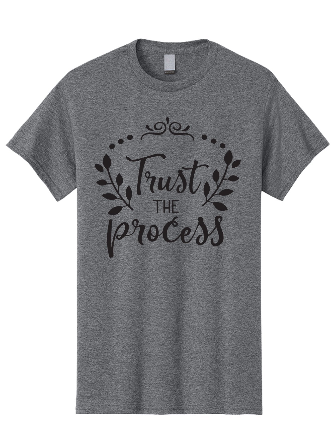 Trust-The-Process Men'S Graphic Tee, 100% Cotton, Comfortable Casual Summer Wear, Machine Washable, Trust The Process, Motivational Quote, Leafy Wreath, Inspirational Words, Positive Affirmation, Decorative Typography, Empowerment Message, Aad272 6