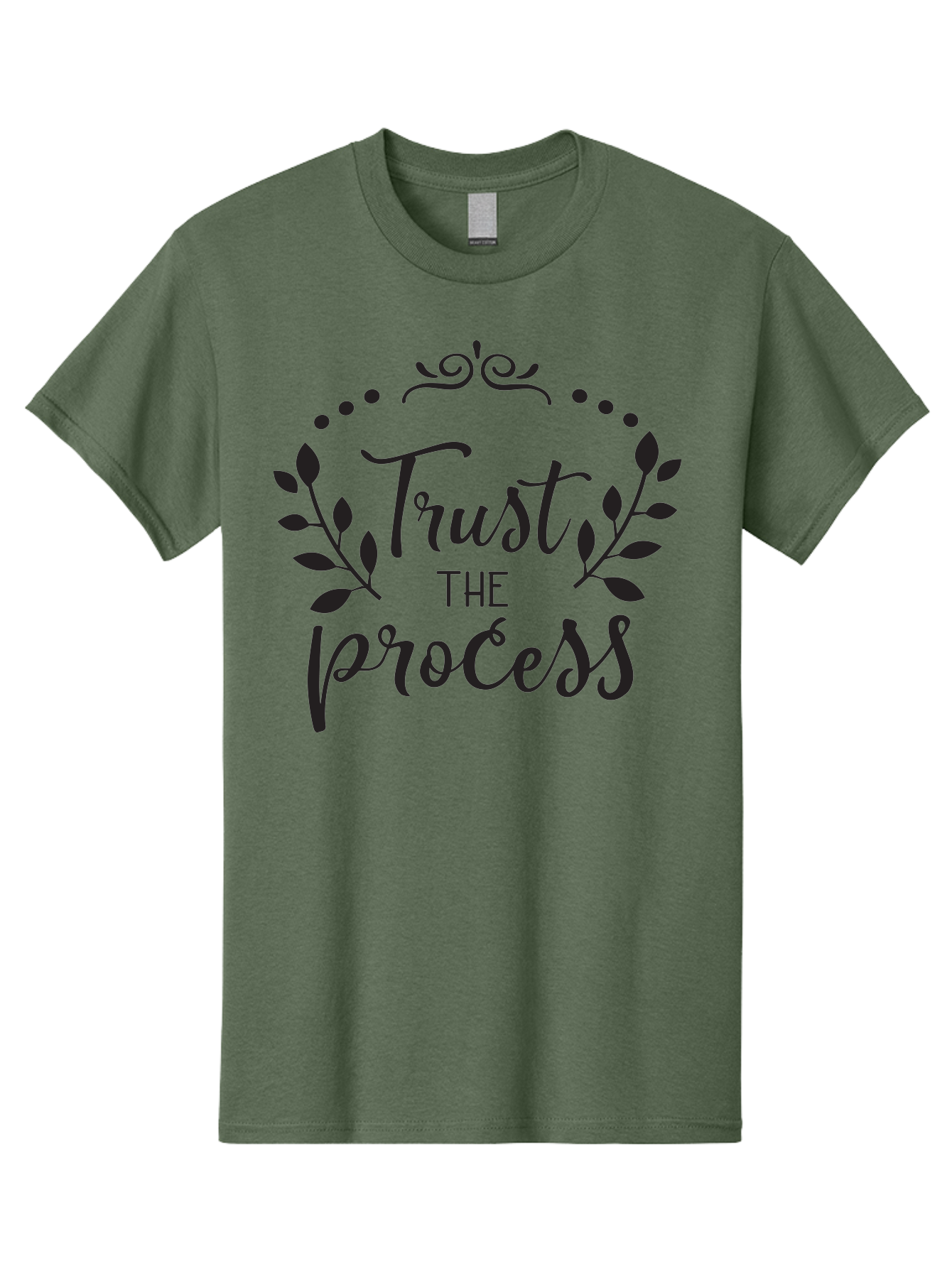 Trust-The-Process Men'S Graphic Tee, 100% Cotton, Comfortable Casual Summer Wear, Machine Washable, Trust The Process, Motivational Quote, Leafy Wreath, Inspirational Words, Positive Affirmation, Decorative Typography, Empowerment Message, Aad272 15