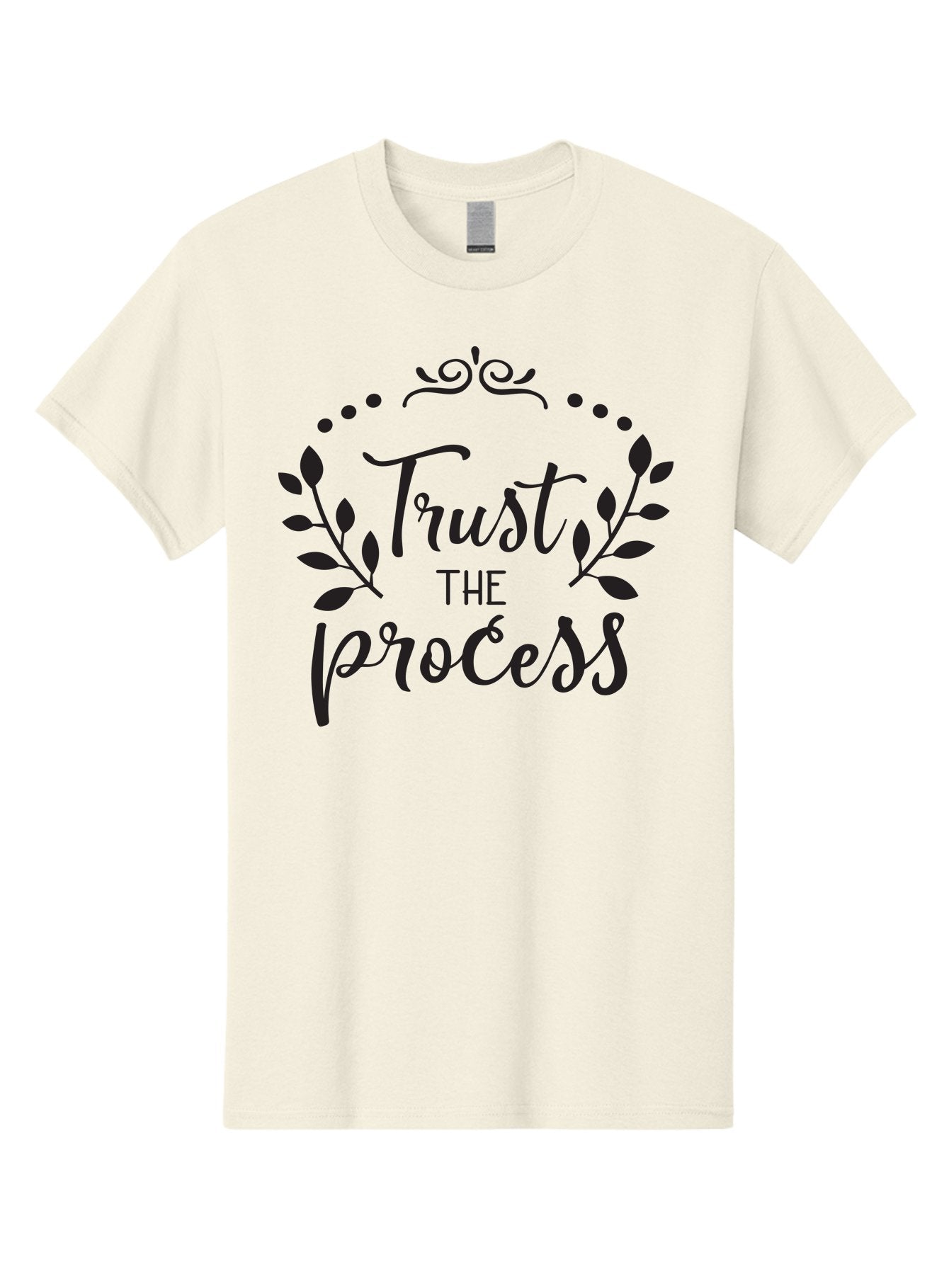 Trust-The-Process Men'S Graphic Tee, 100% Cotton, Comfortable Casual Summer Wear, Machine Washable, Trust The Process, Motivational Quote, Leafy Wreath, Inspirational Words, Positive Affirmation, Decorative Typography, Empowerment Message, Aad272 10