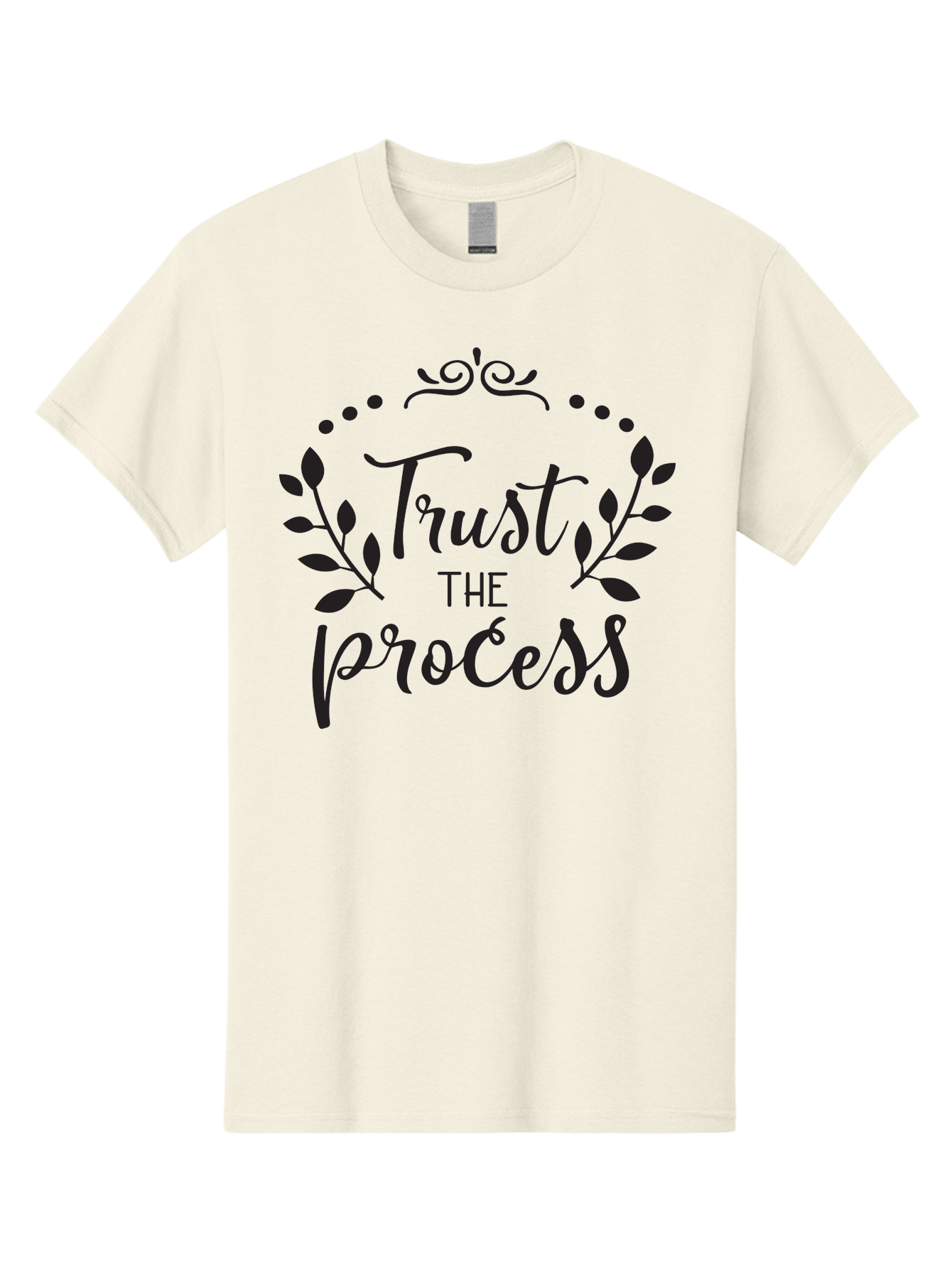Trust-The-Process Men'S Graphic Tee, 100% Cotton, Comfortable Casual Summer Wear, Machine Washable, Trust The Process, Motivational Quote, Leafy Wreath, Inspirational Words, Positive Affirmation, Decorative Typography, Empowerment Message, Aad272 27