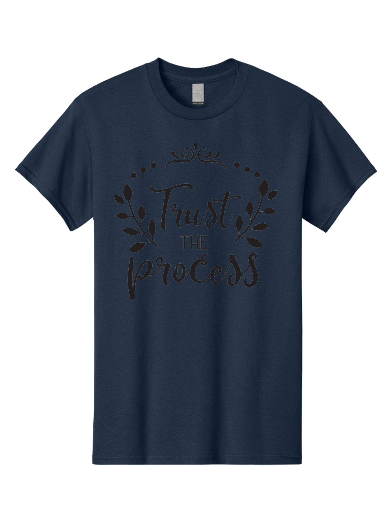Trust-The-Process Men'S Graphic Tee, 100% Cotton, Comfortable Casual Summer Wear, Machine Washable, Trust The Process, Motivational Quote, Leafy Wreath, Inspirational Words, Positive Affirmation, Decorative Typography, Empowerment Message, Aad272 23