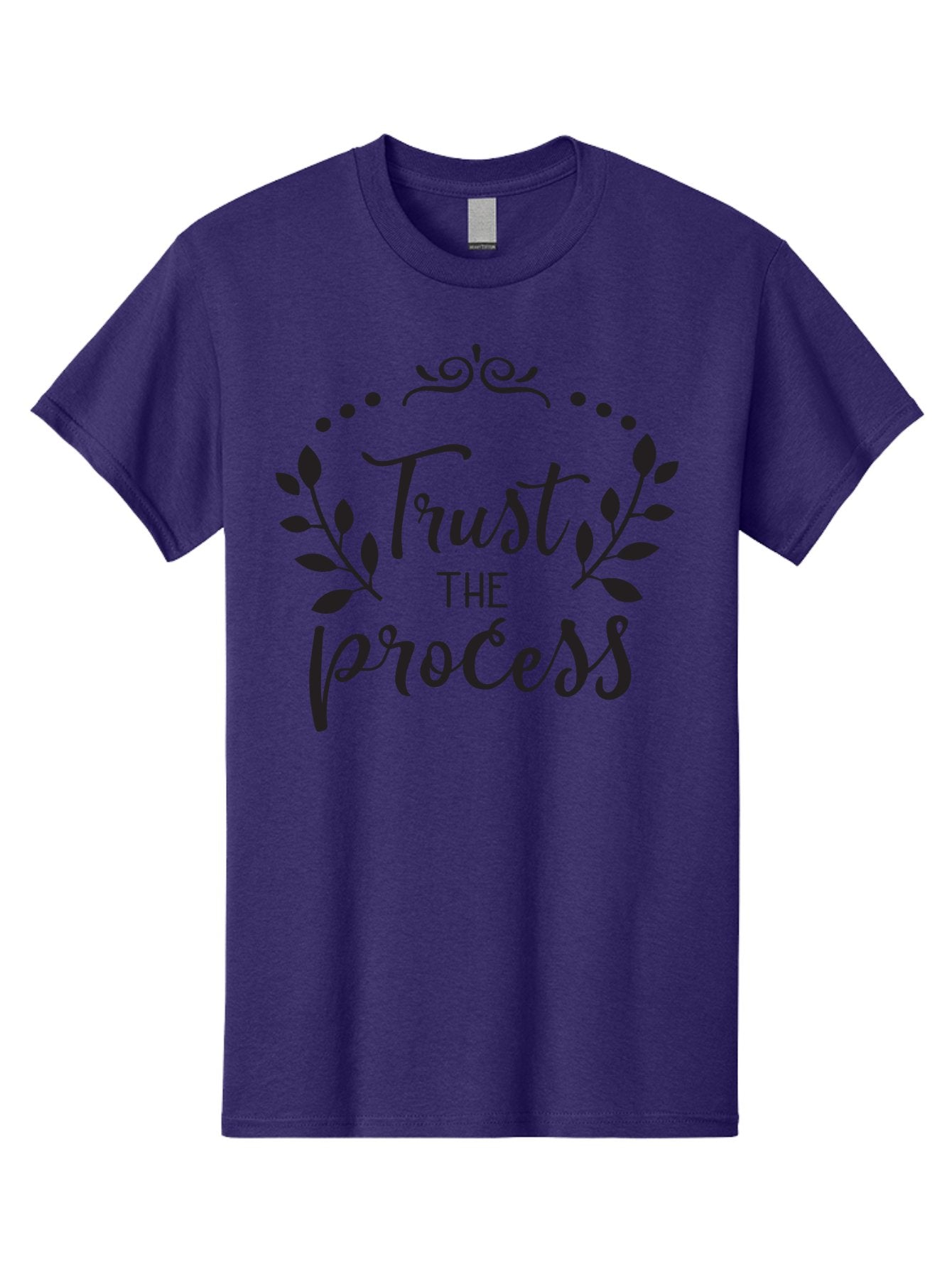 Trust-The-Process Men'S Graphic Tee, 100% Cotton, Comfortable Casual Summer Wear, Machine Washable, Trust The Process, Motivational Quote, Leafy Wreath, Inspirational Words, Positive Affirmation, Decorative Typography, Empowerment Message, Aad272